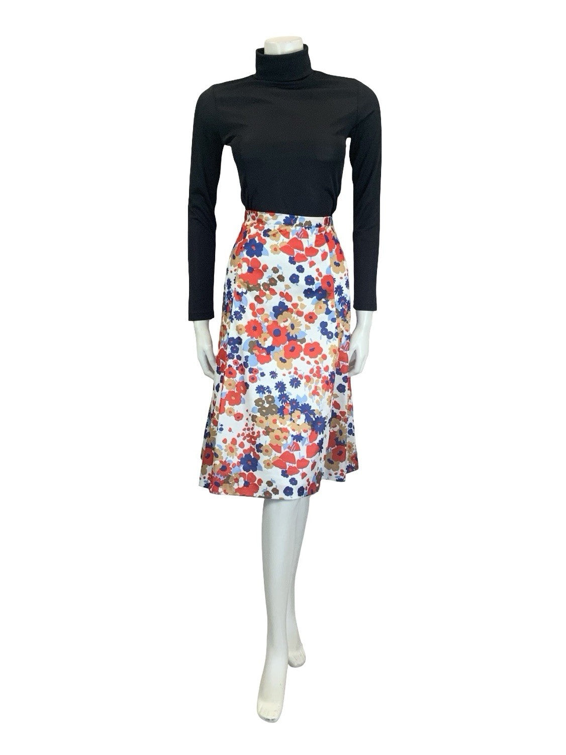 VTG 60S 70S MOD WHITE RED BLUE BROWN FLORAL A LNE MINI SKIRT 12