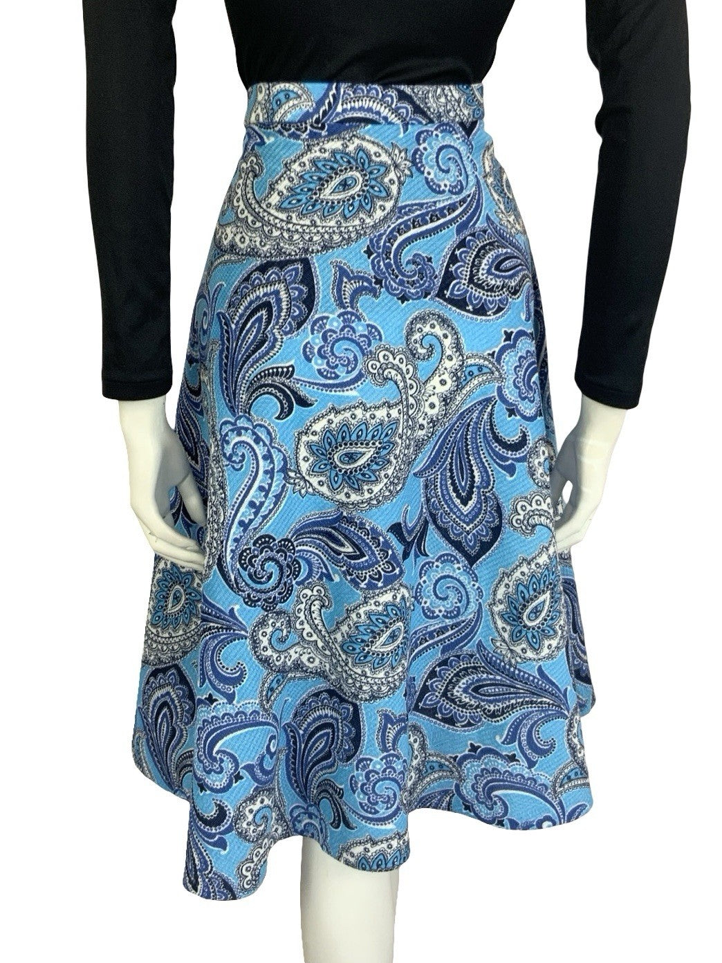 VTG 60S 70S BLUE NAVY WHITE PSYCHEDELIC PAISLEY SWIRL CIRCLE MINI SKIRT 16