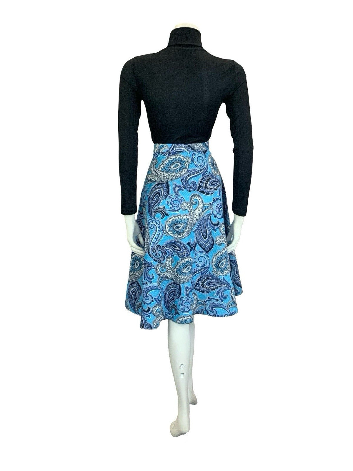 VTG 60S 70S BLUE NAVY WHITE PSYCHEDELIC PAISLEY SWIRL CIRCLE MINI SKIRT 16