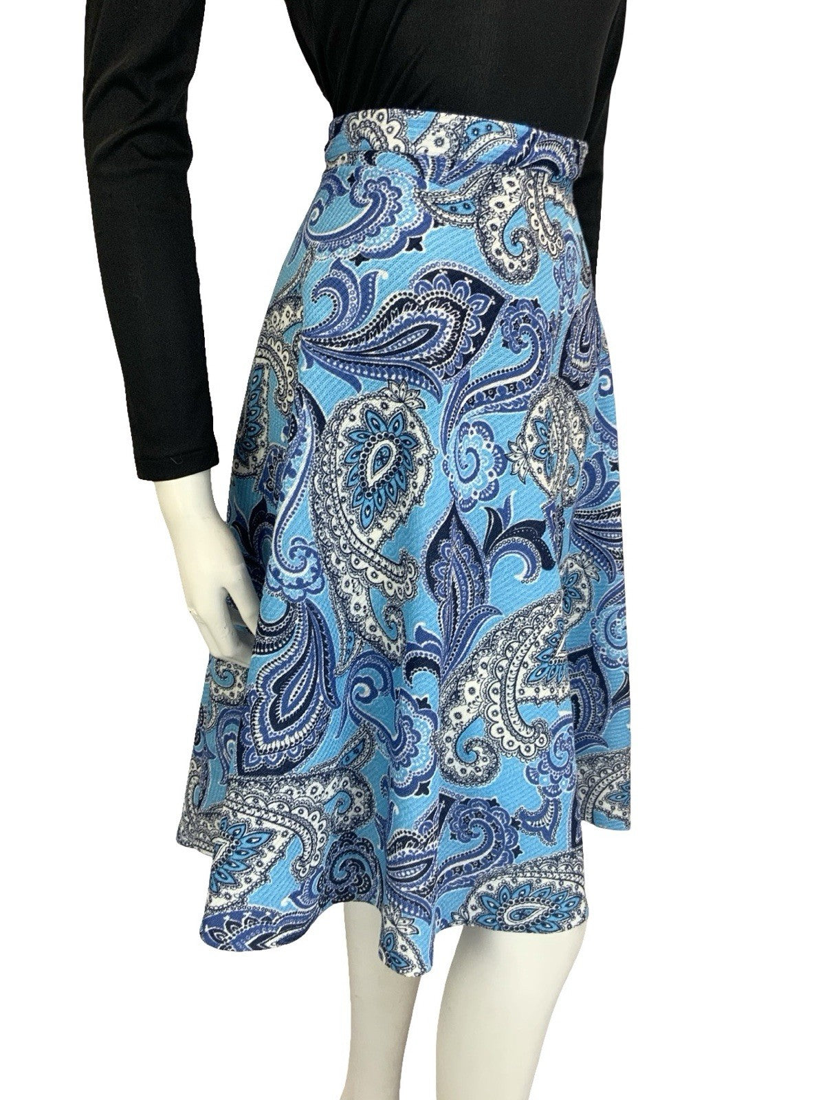 VTG 60S 70S BLUE NAVY WHITE PSYCHEDELIC PAISLEY SWIRL CIRCLE MINI SKIRT 16