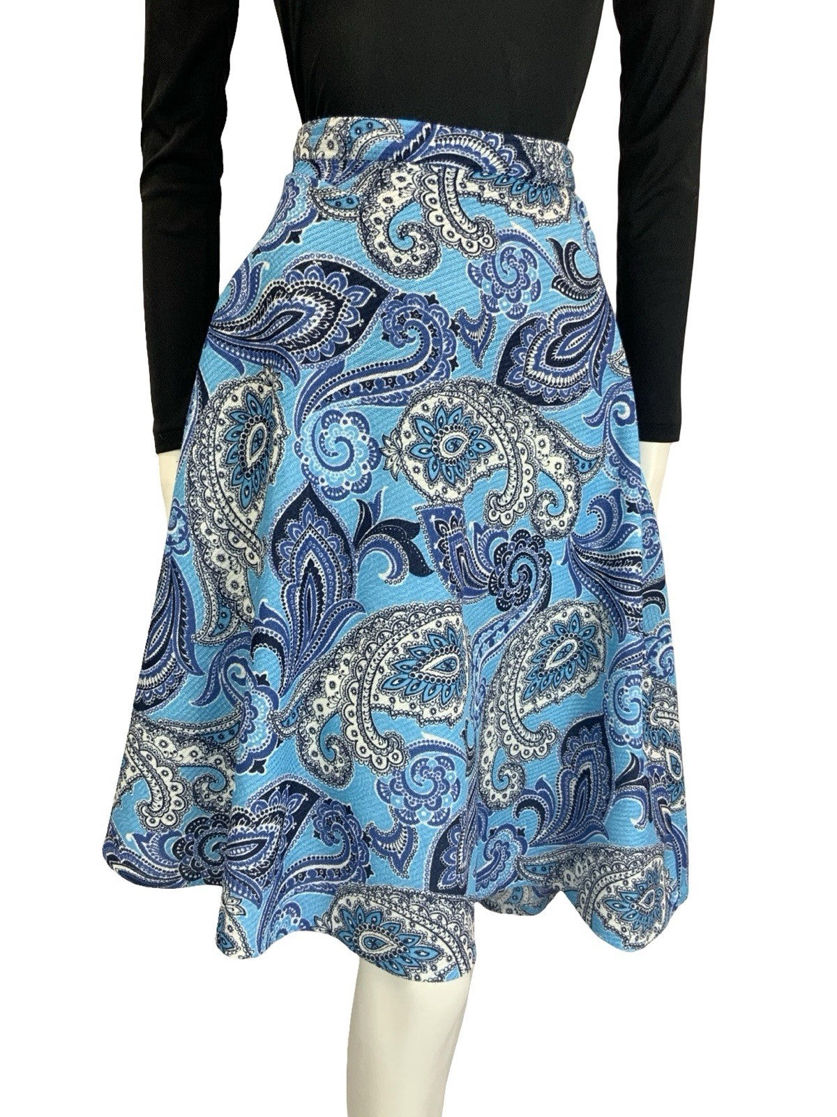 VTG 60S 70S BLUE NAVY WHITE PSYCHEDELIC PAISLEY SWIRL CIRCLE MINI SKIRT 16