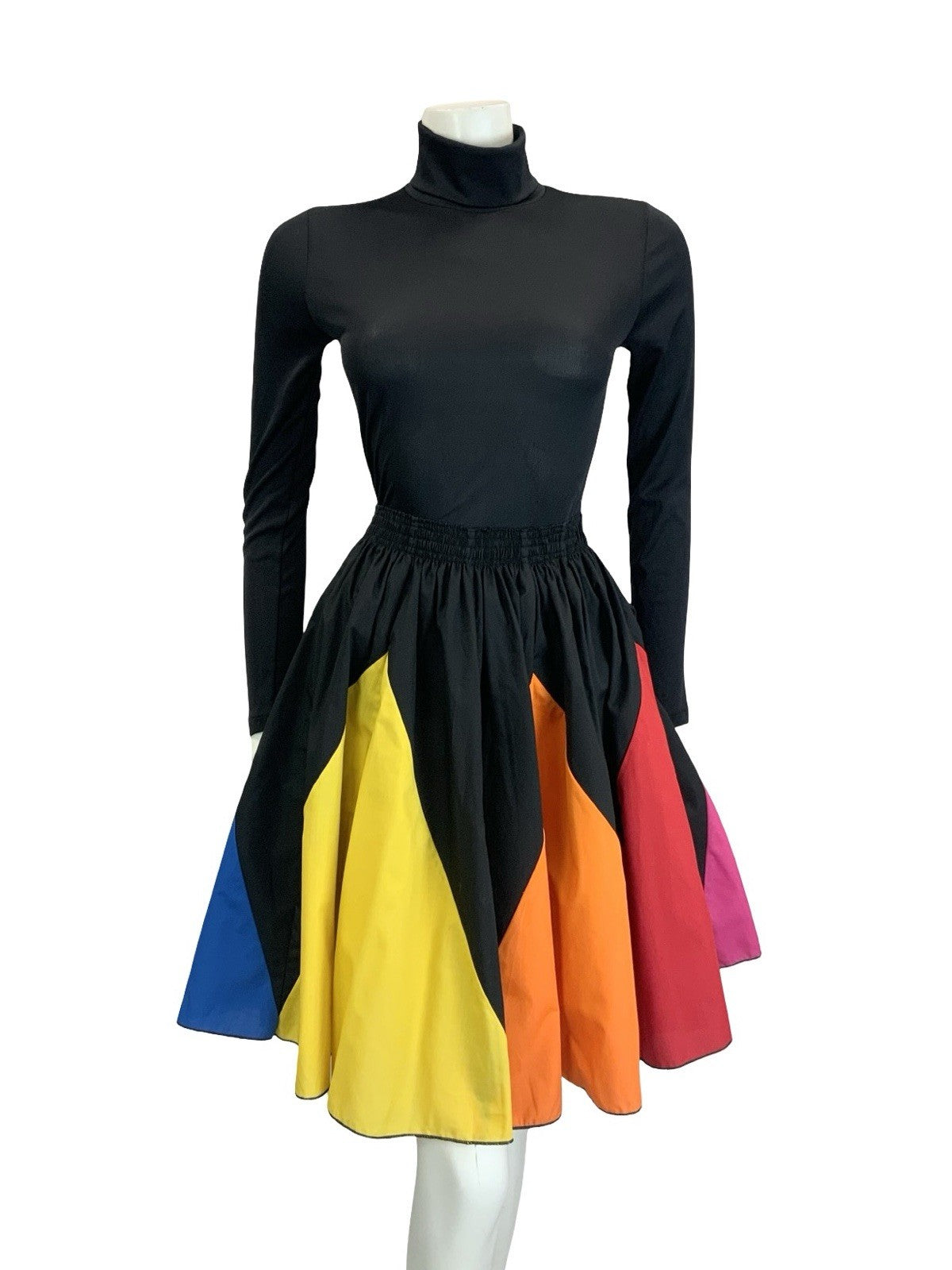 VTG 60S 70S RAINBOW BLACK PINK BLUE YELLOW RED SWING SKATER SKIRT 8 10 12 14