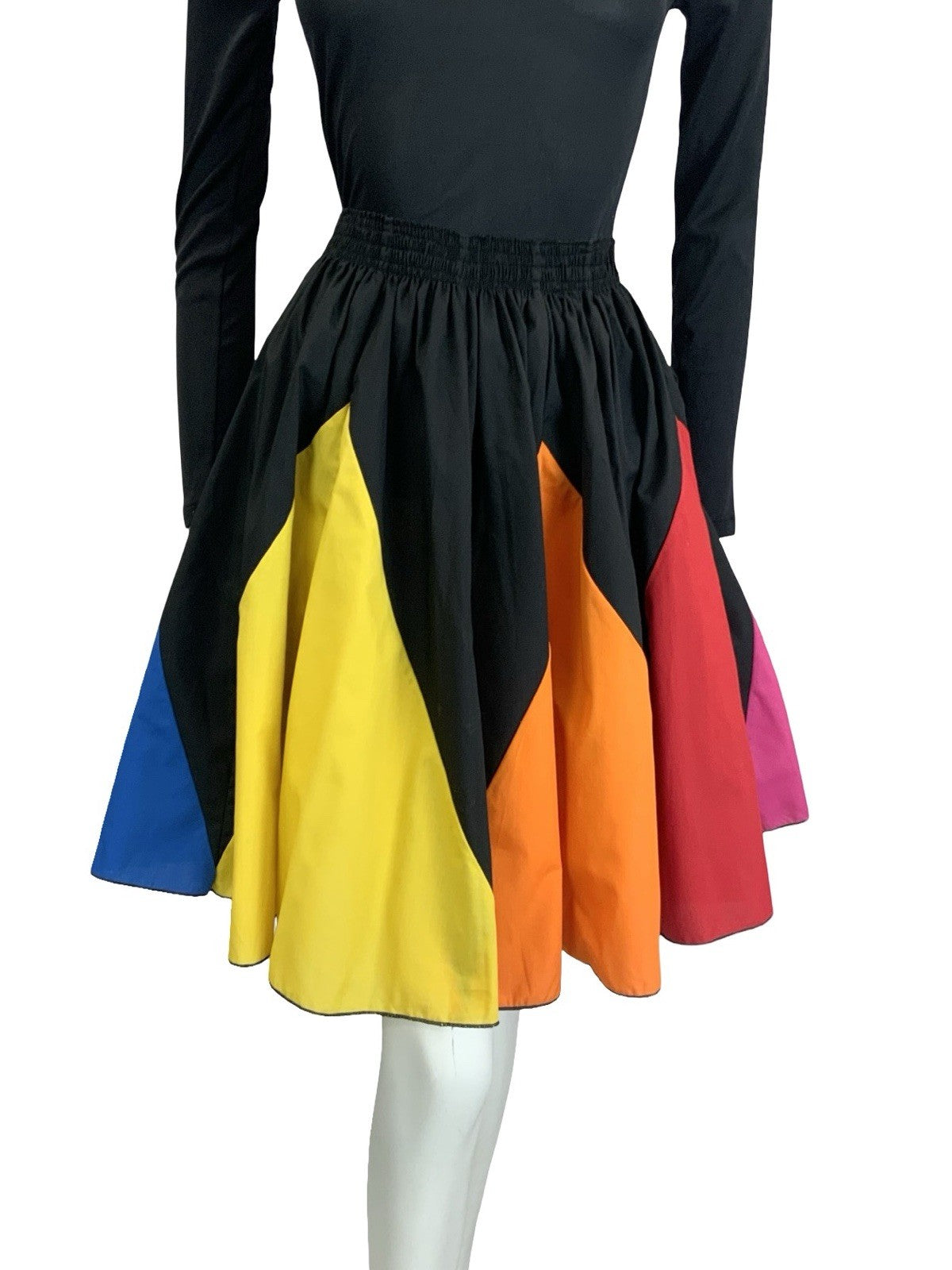 VTG 60S 70S RAINBOW BLACK PINK BLUE YELLOW RED SWING SKATER SKIRT 8 10 12 14