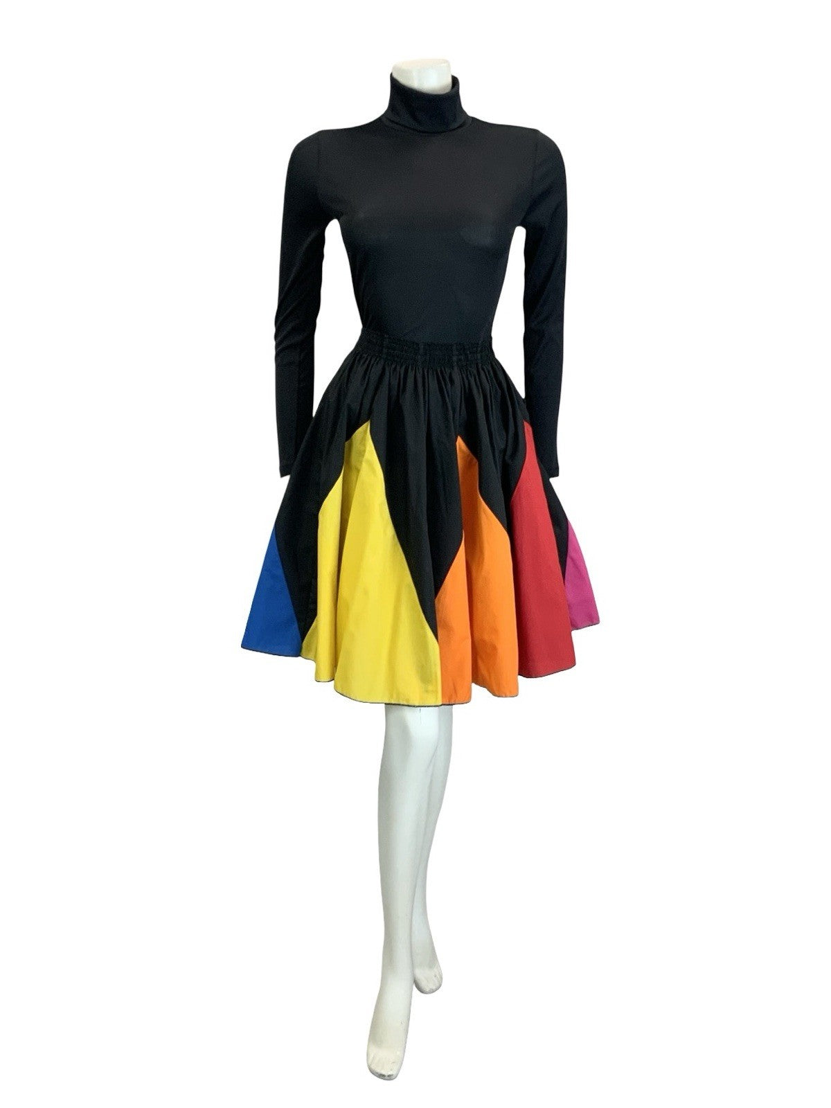 VTG 60S 70S RAINBOW BLACK PINK BLUE YELLOW RED SWING SKATER SKIRT 8 10 12 14