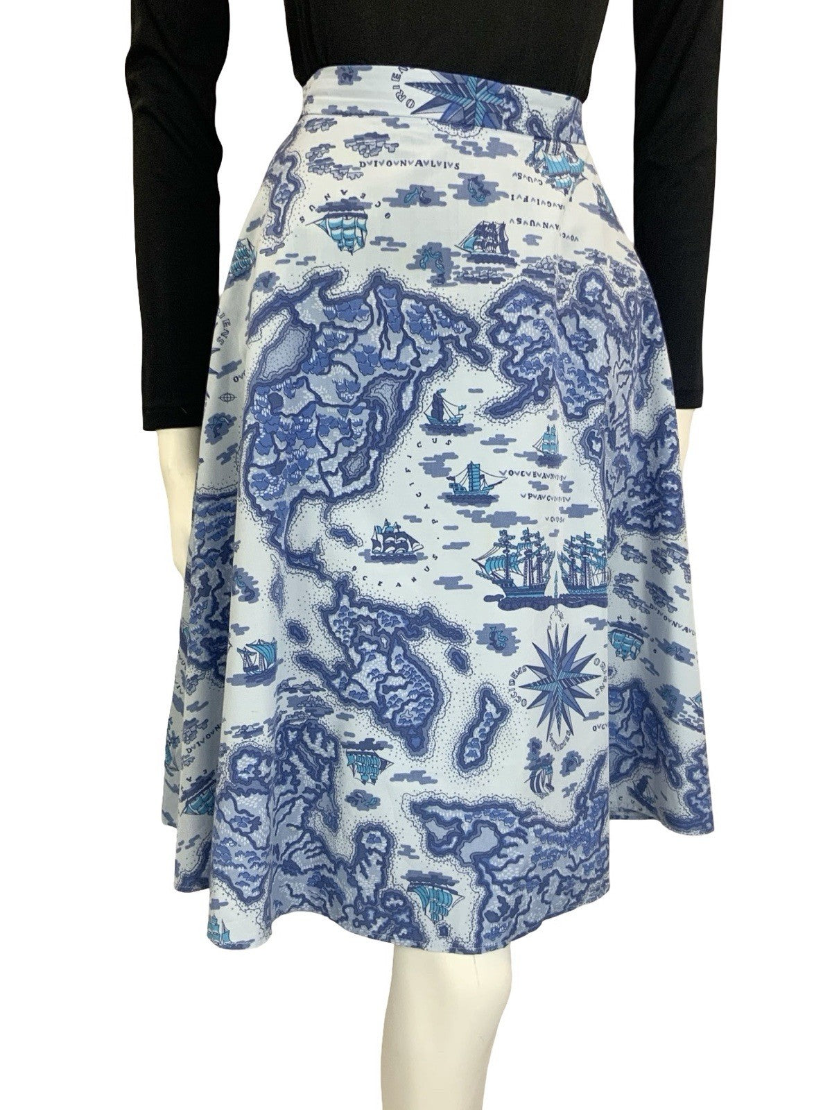 VTG 60S 70S BLUE NAVY ISLAND SHIP NAUTICAL MAP CIRCLE MINI SKIRT 8