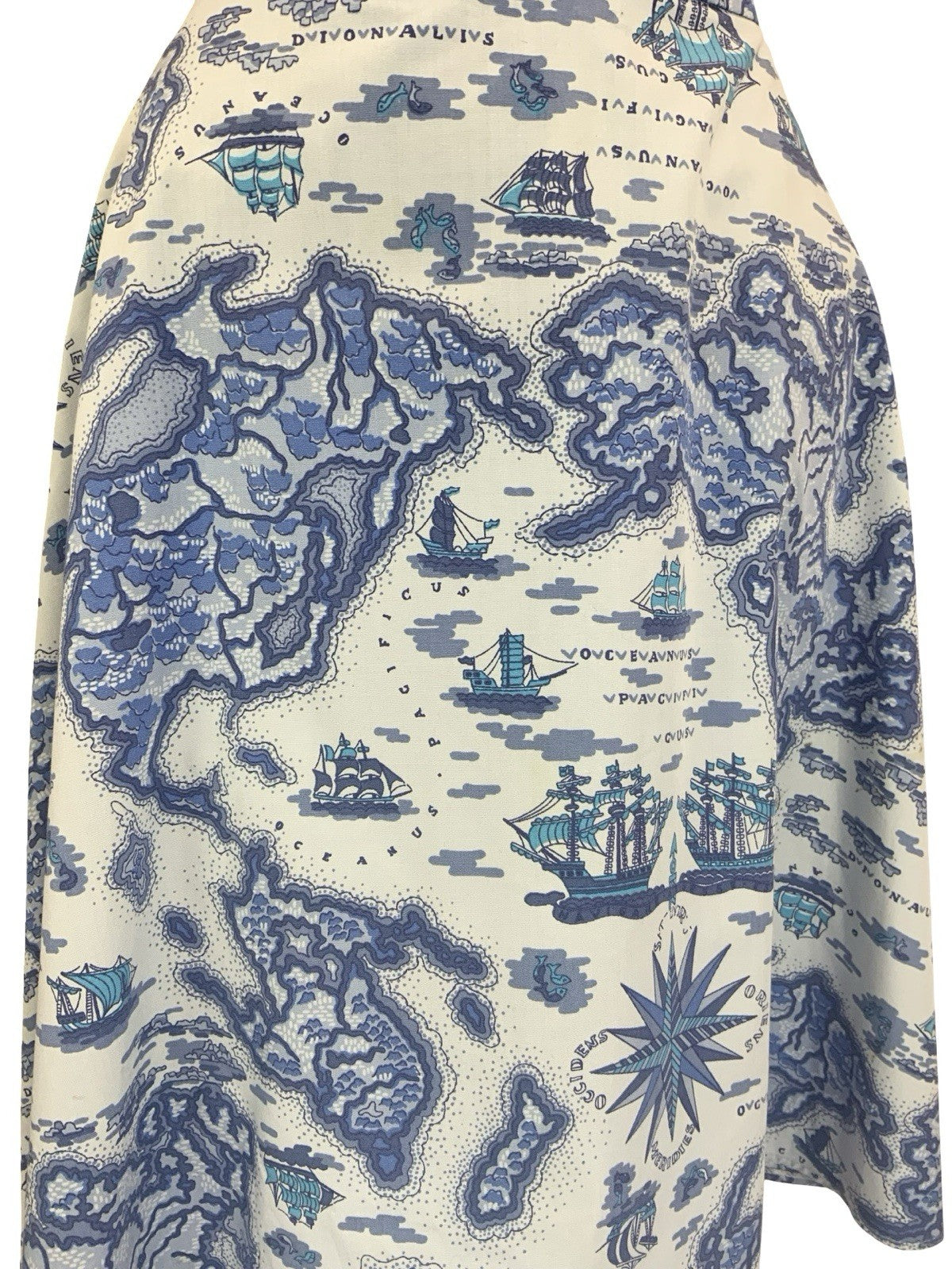 VTG 60S 70S BLUE NAVY ISLAND SHIP NAUTICAL MAP CIRCLE MINI SKIRT 8