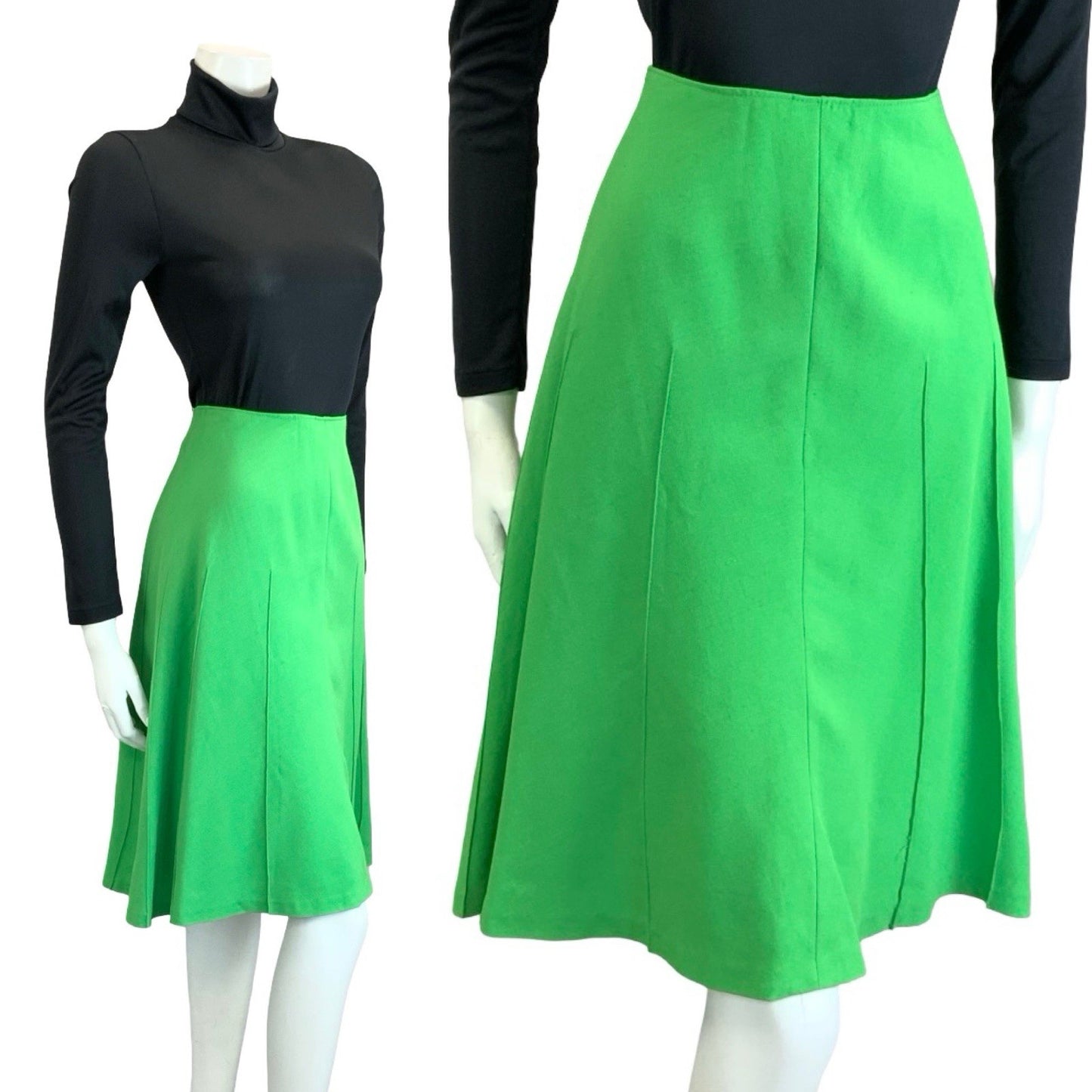 VTG 70S APPLE GREEN MONOCHROME SECRETARY GEEK MIDI SKIRT 4