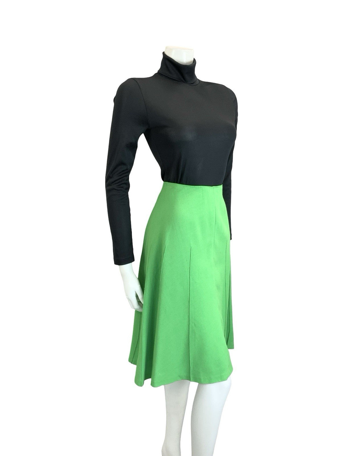 VTG 70S APPLE GREEN MONOCHROME SECRETARY GEEK MIDI SKIRT 4