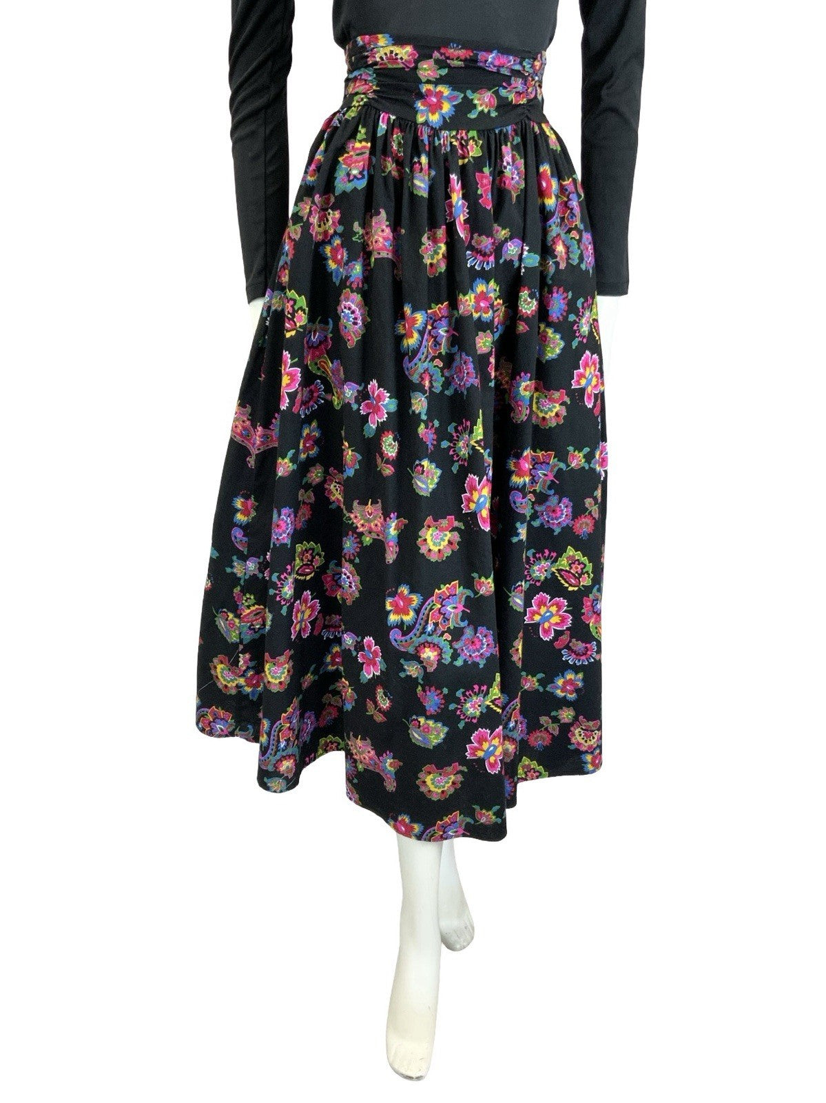 VTG 60S 70S BLACK PINK BLUE GREEN YELLOW AZTEC FLORAL PAISLEY PIXL MIDI SKIRT 10