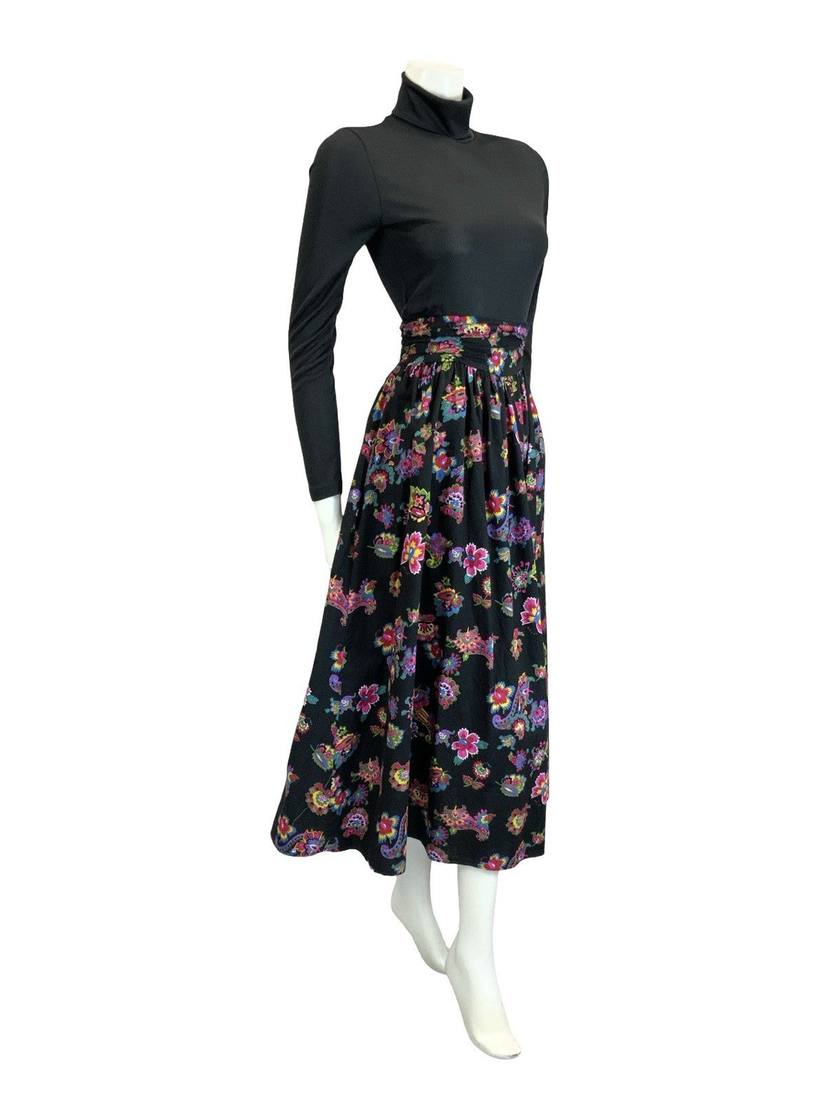 VTG 60S 70S BLACK PINK BLUE GREEN YELLOW AZTEC FLORAL PAISLEY PIXL MIDI SKIRT 10