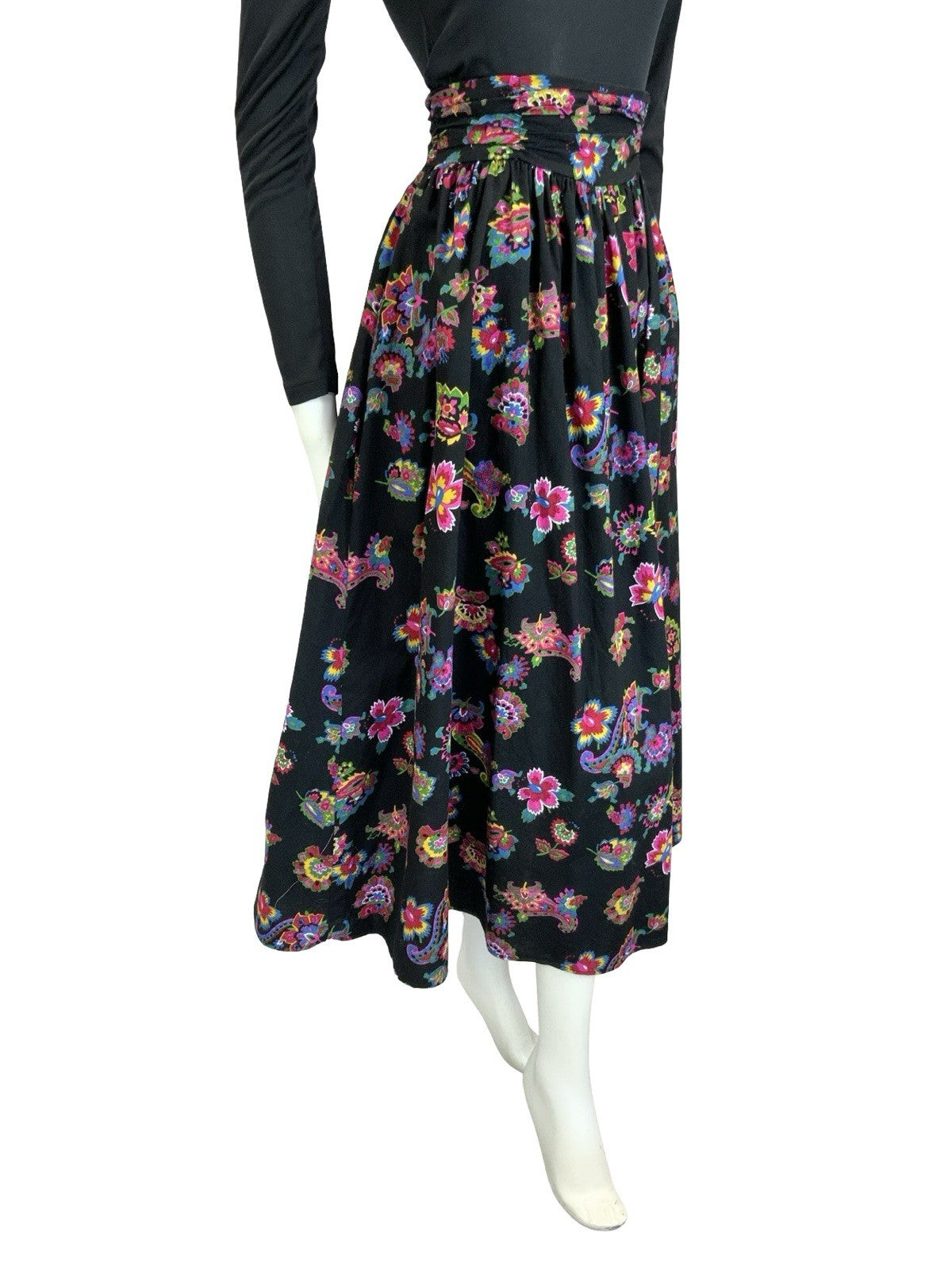 VTG 60S 70S BLACK PINK BLUE GREEN YELLOW AZTEC FLORAL PAISLEY PIXL MIDI SKIRT 10