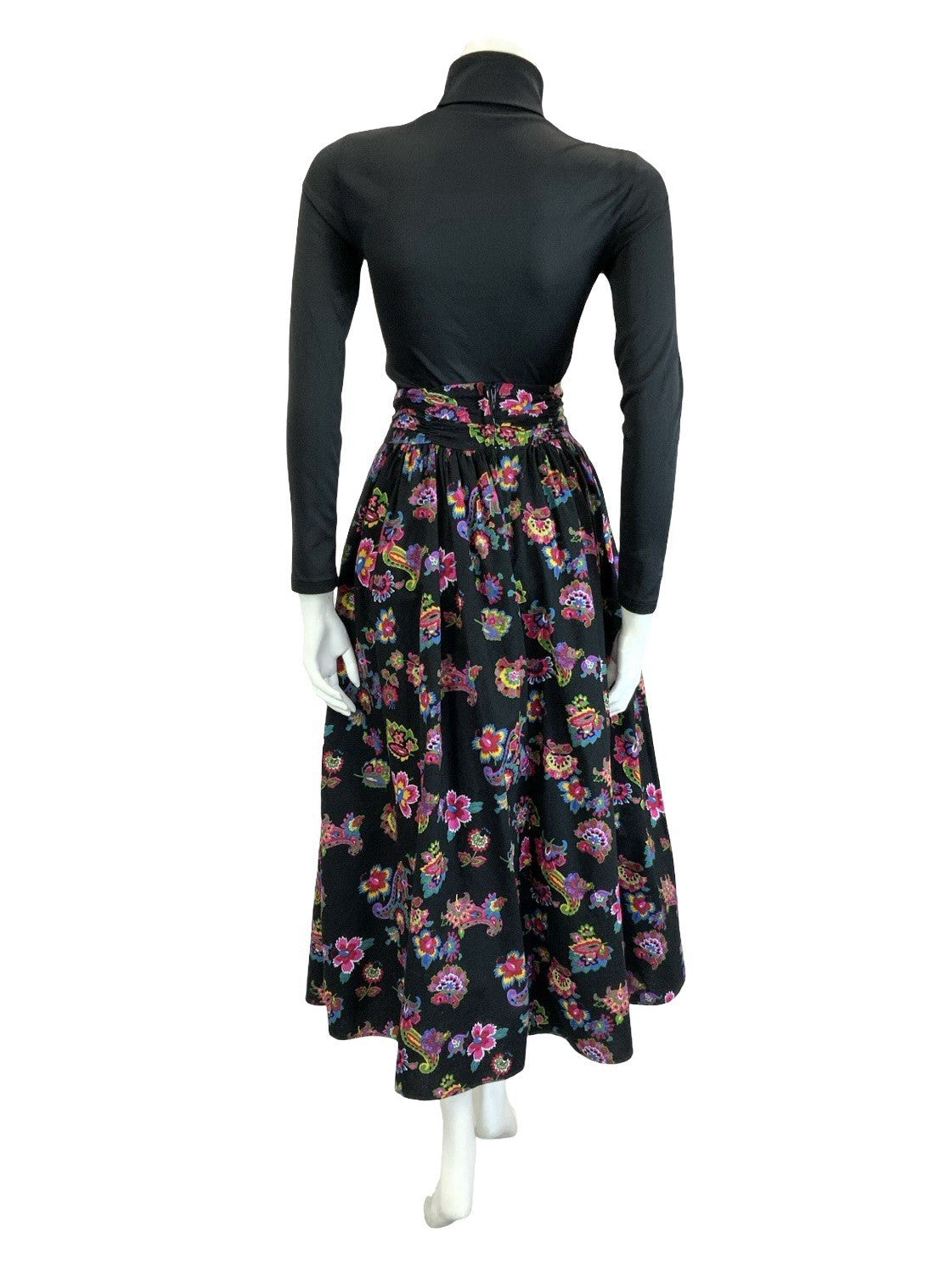 VTG 60S 70S BLACK PINK BLUE GREEN YELLOW AZTEC FLORAL PAISLEY PIXL MIDI SKIRT 10