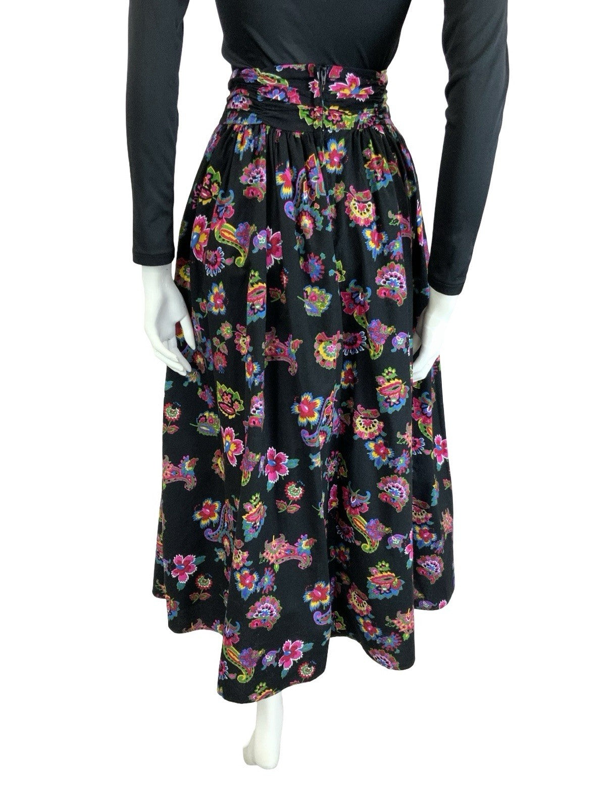 VTG 60S 70S BLACK PINK BLUE GREEN YELLOW AZTEC FLORAL PAISLEY PIXL MIDI SKIRT 10