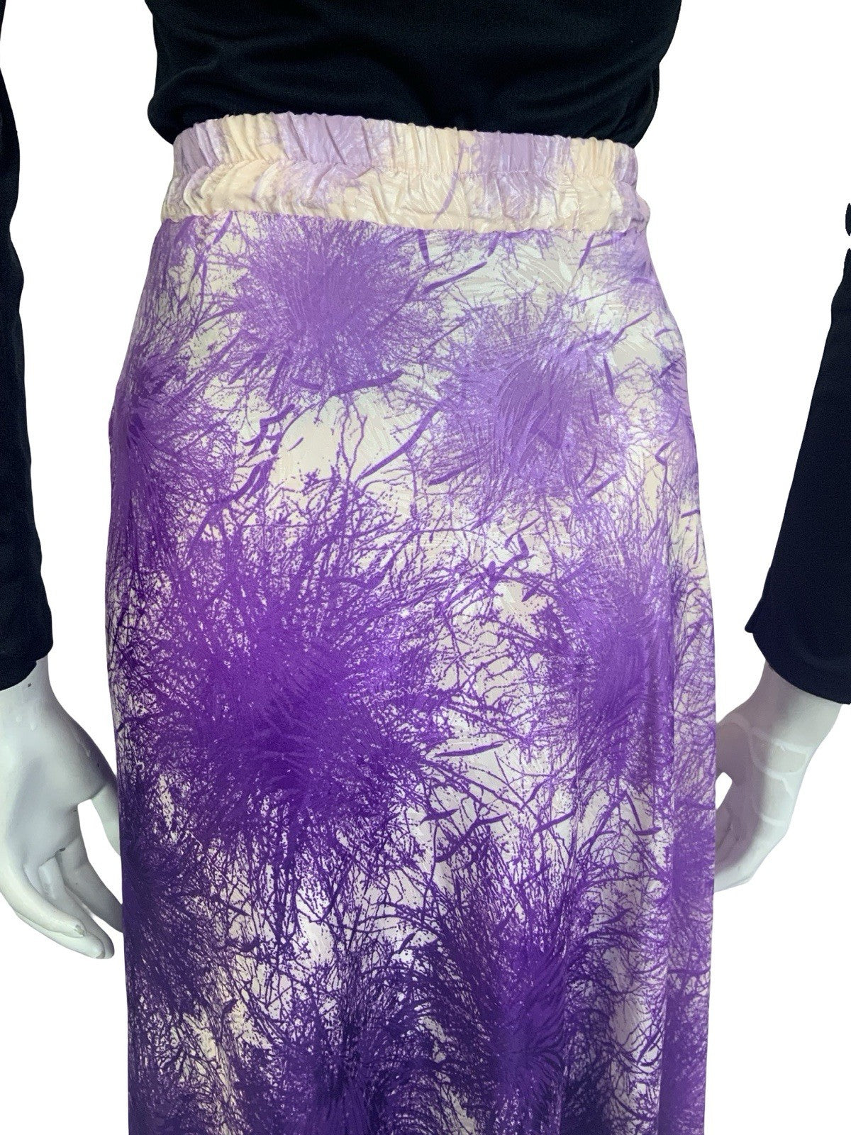VTG 70S PURPLE CREAM PSYCHEDELIC FIREWORK SATIN MAXI SKIRT 4 6