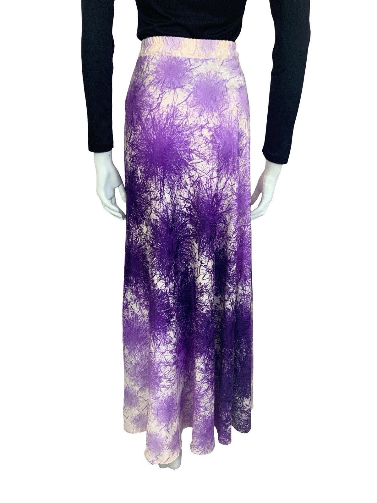 VTG 70S PURPLE CREAM PSYCHEDELIC FIREWORK SATIN MAXI SKIRT 4 6