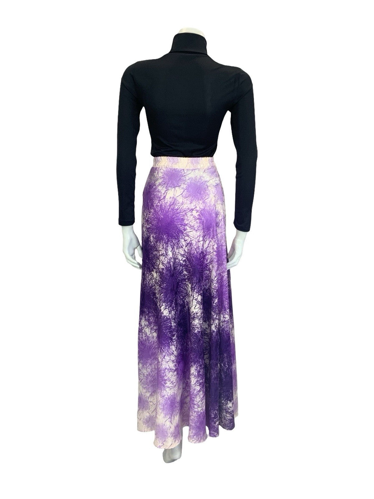 VTG 70S PURPLE CREAM PSYCHEDELIC FIREWORK SATIN MAXI SKIRT 4 6