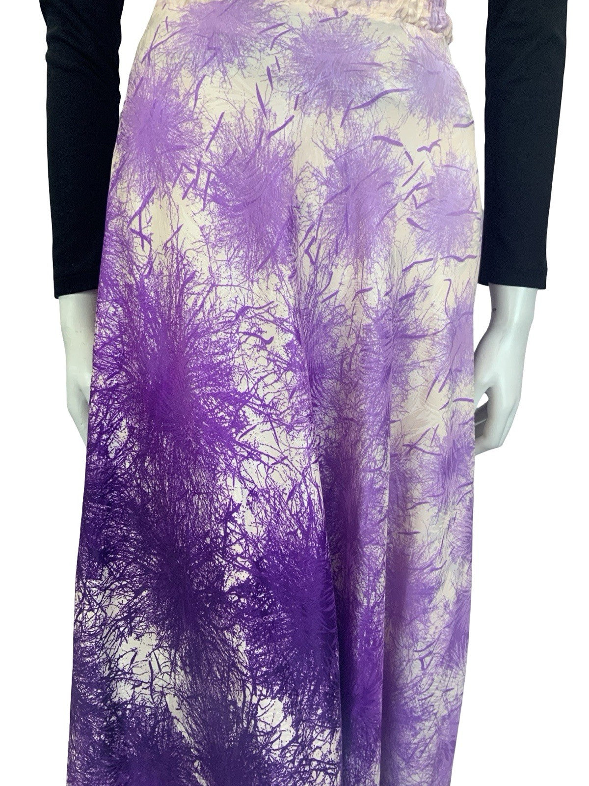 VTG 70S PURPLE CREAM PSYCHEDELIC FIREWORK SATIN MAXI SKIRT 4 6