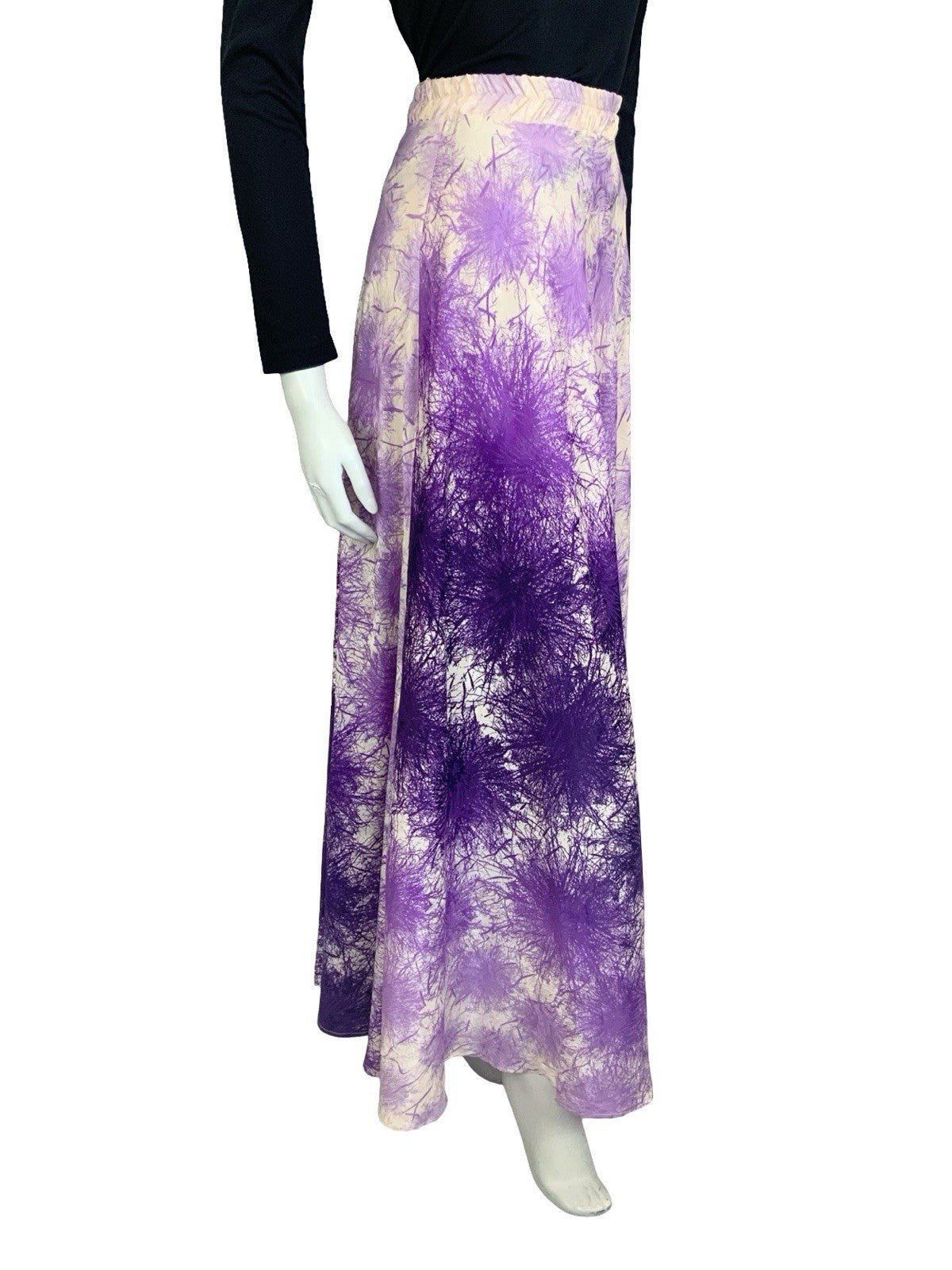 VTG 70S PURPLE CREAM PSYCHEDELIC FIREWORK SATIN MAXI SKIRT 4 6