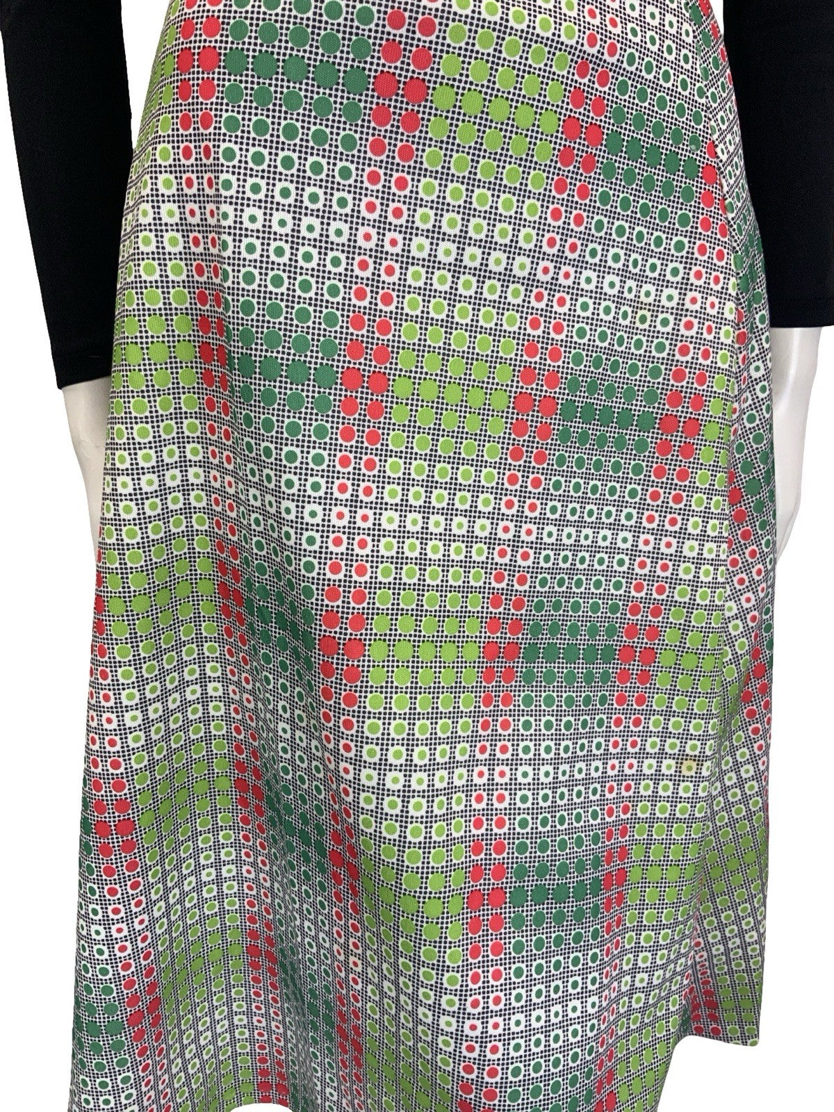 VTG 60S 70S GREEN RED WHITE BLACK OP ART GEOMETRIC DOTTY A LINE MIDI SKIRT 10