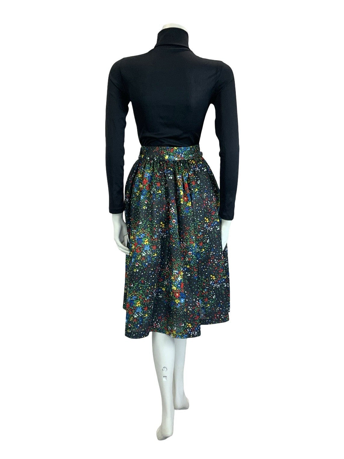 VTG 60S 70S BLACK RED BLUE GREEN YELLOW FLORAL DOTTY TIE WAIST SWING SKIRT XS 6