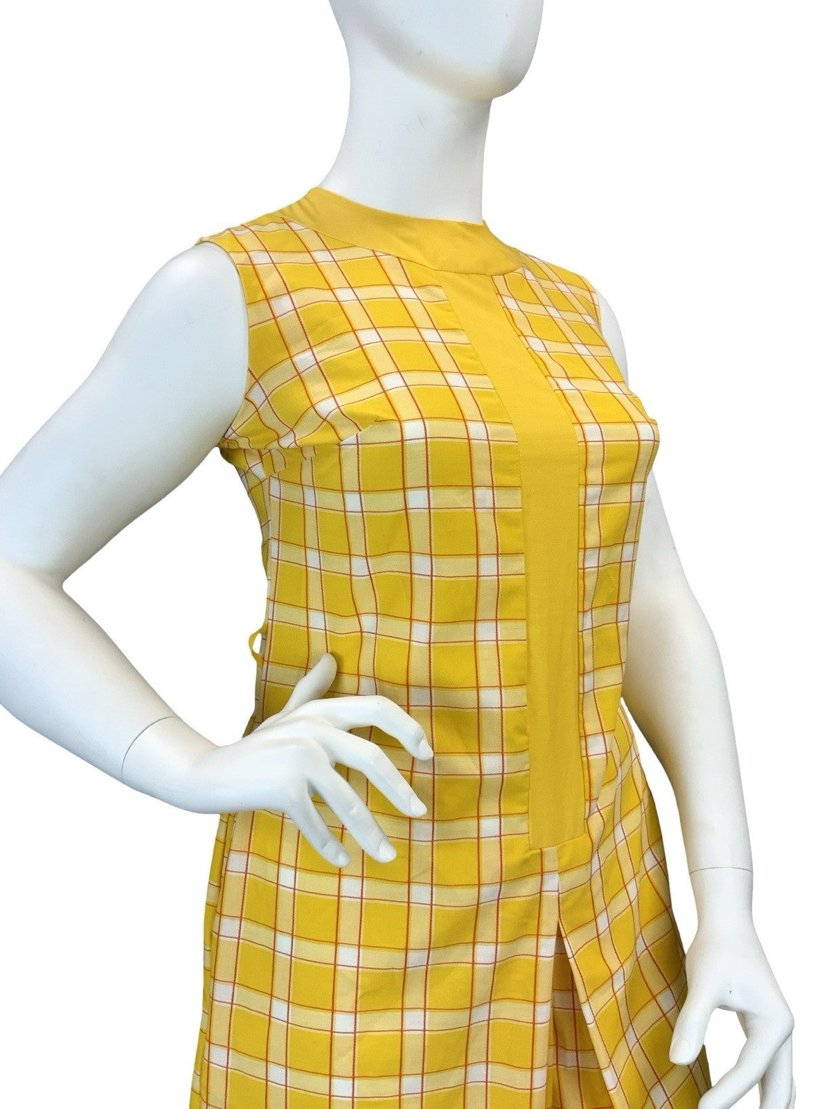 VTG 60S 70S YELLOW RED WHITE PLAID RETRO MOD PLEAT PLAYSUIT JUMPSUIT 16 14