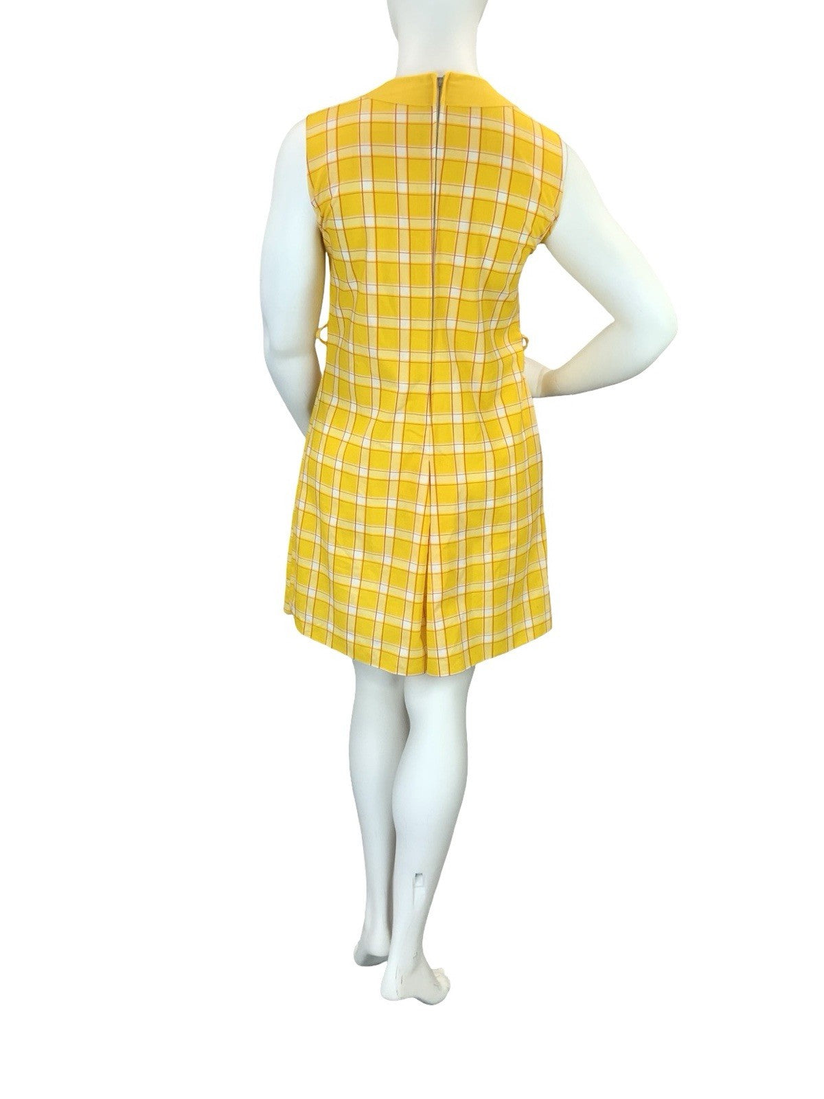 VTG 60S 70S YELLOW RED WHITE PLAID RETRO MOD PLEAT PLAYSUIT JUMPSUIT 16 14