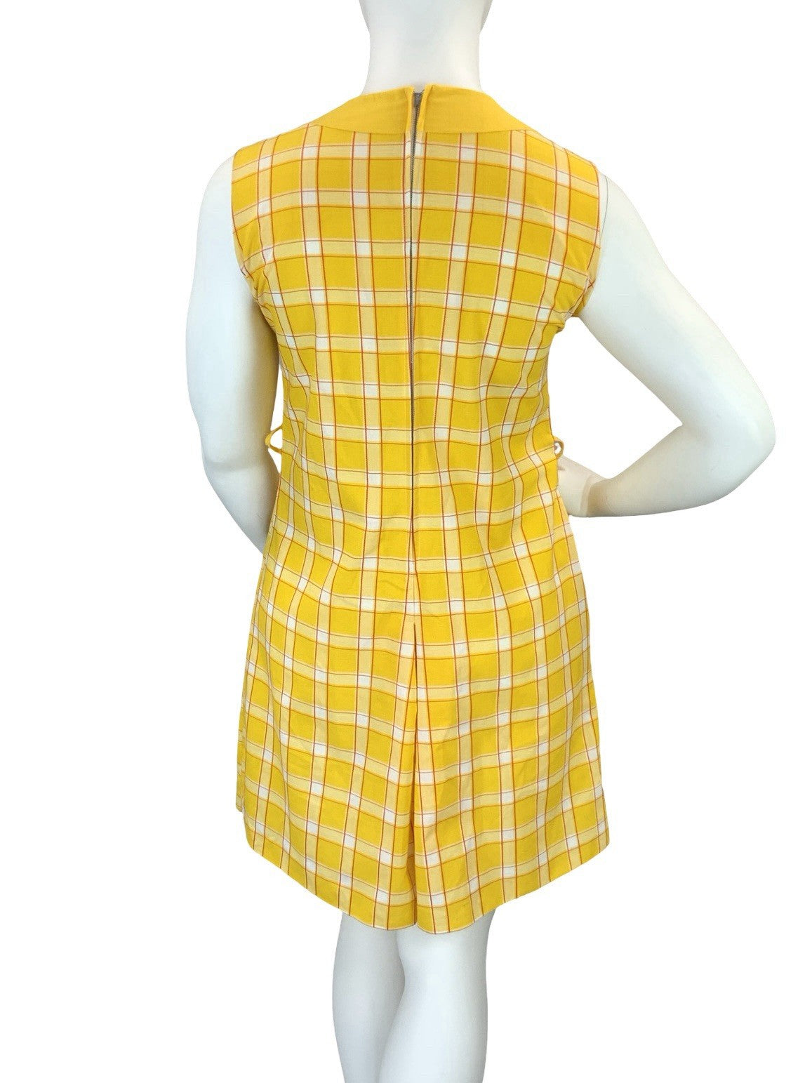 VTG 60S 70S YELLOW RED WHITE PLAID RETRO MOD PLEAT PLAYSUIT JUMPSUIT 16 14