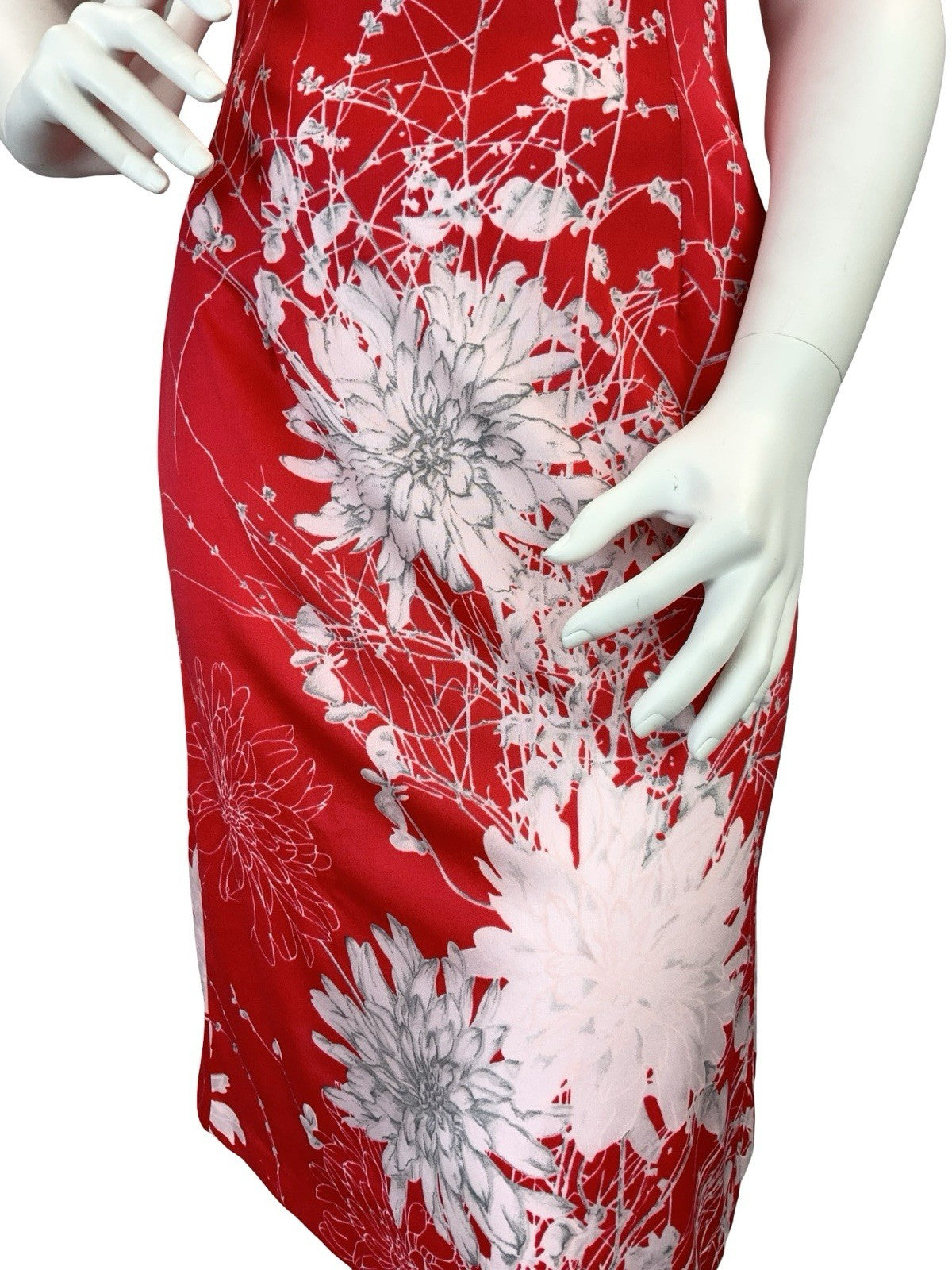 VTG 60S 70S BRIGHT RED WHITE FLOWER FLORAL STRAPPY CROSS BACK MIDI DRESS 14 16