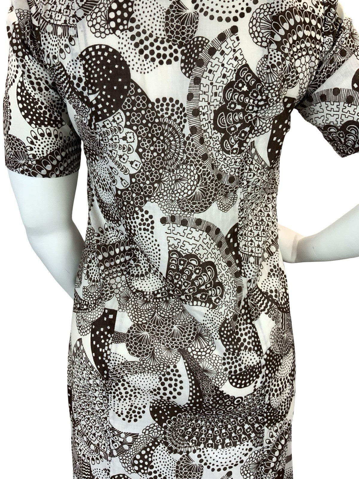 VTG 60S 70S BROWN WHITE PSYCHEDELIC DOTTY JOHNNY COLLAR SHIRT DRESS 16