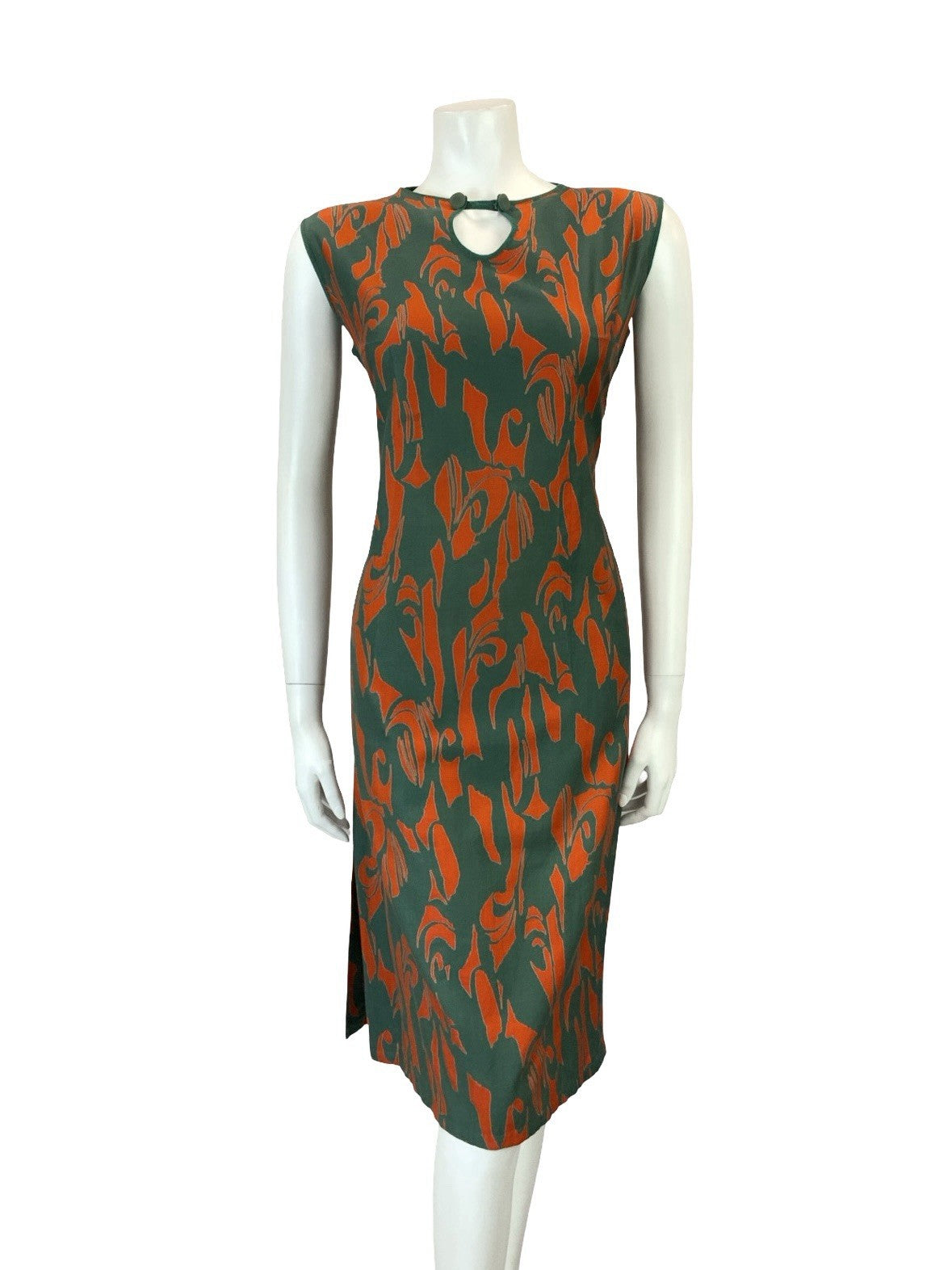 VTG 60S GREEN ORANGE MOD PSYCHEDELIC SHIFT KEYHOLE SLEEVELESS DRESS 10