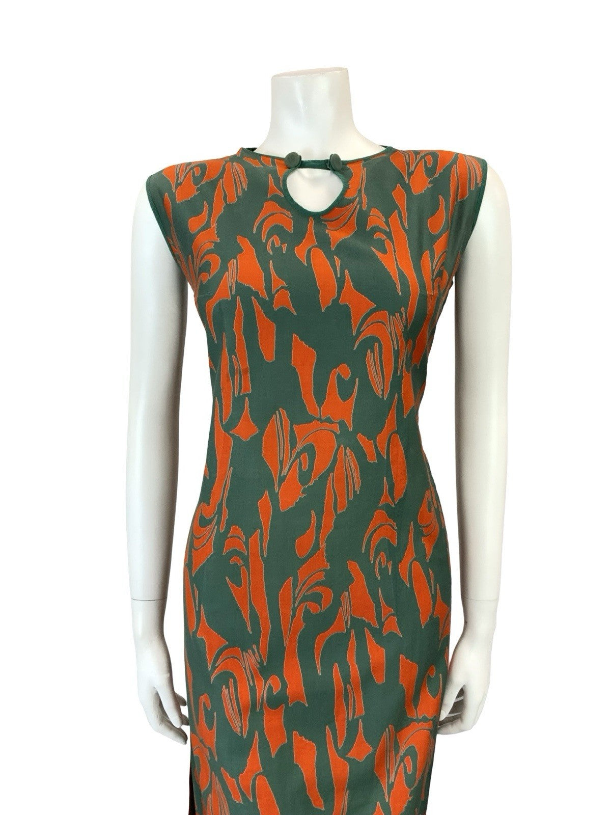 VTG 60S GREEN ORANGE MOD PSYCHEDELIC SHIFT KEYHOLE SLEEVELESS DRESS 10