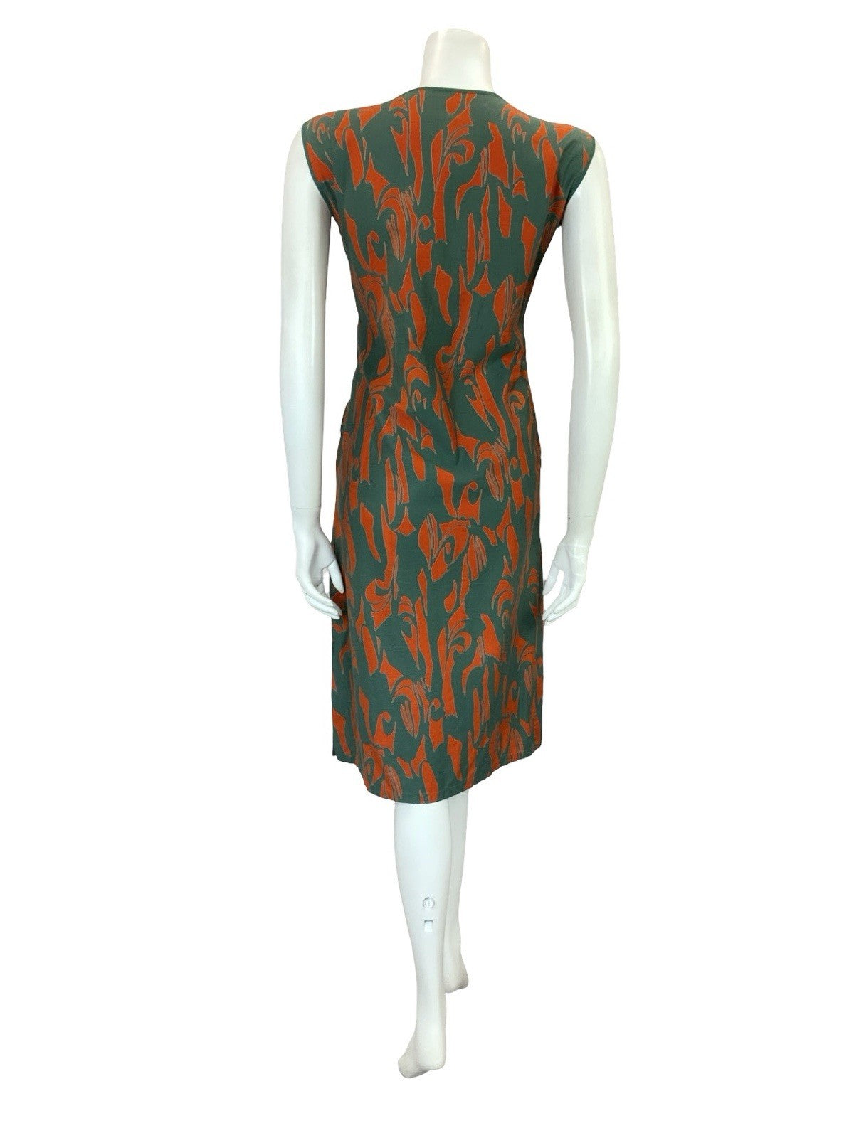 VTG 60S GREEN ORANGE MOD PSYCHEDELIC SHIFT KEYHOLE SLEEVELESS DRESS 10