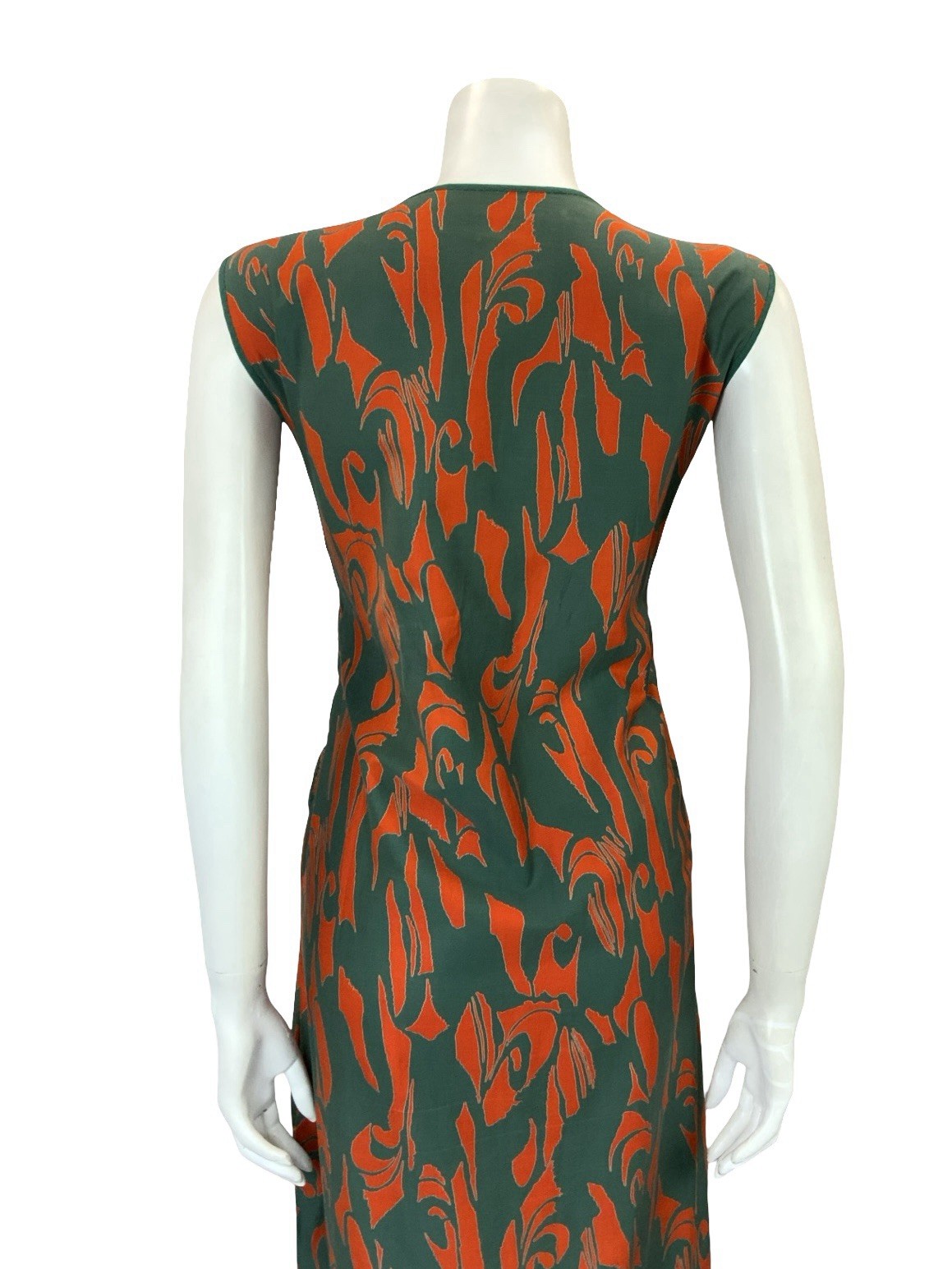 VTG 60S GREEN ORANGE MOD PSYCHEDELIC SHIFT KEYHOLE SLEEVELESS DRESS 10