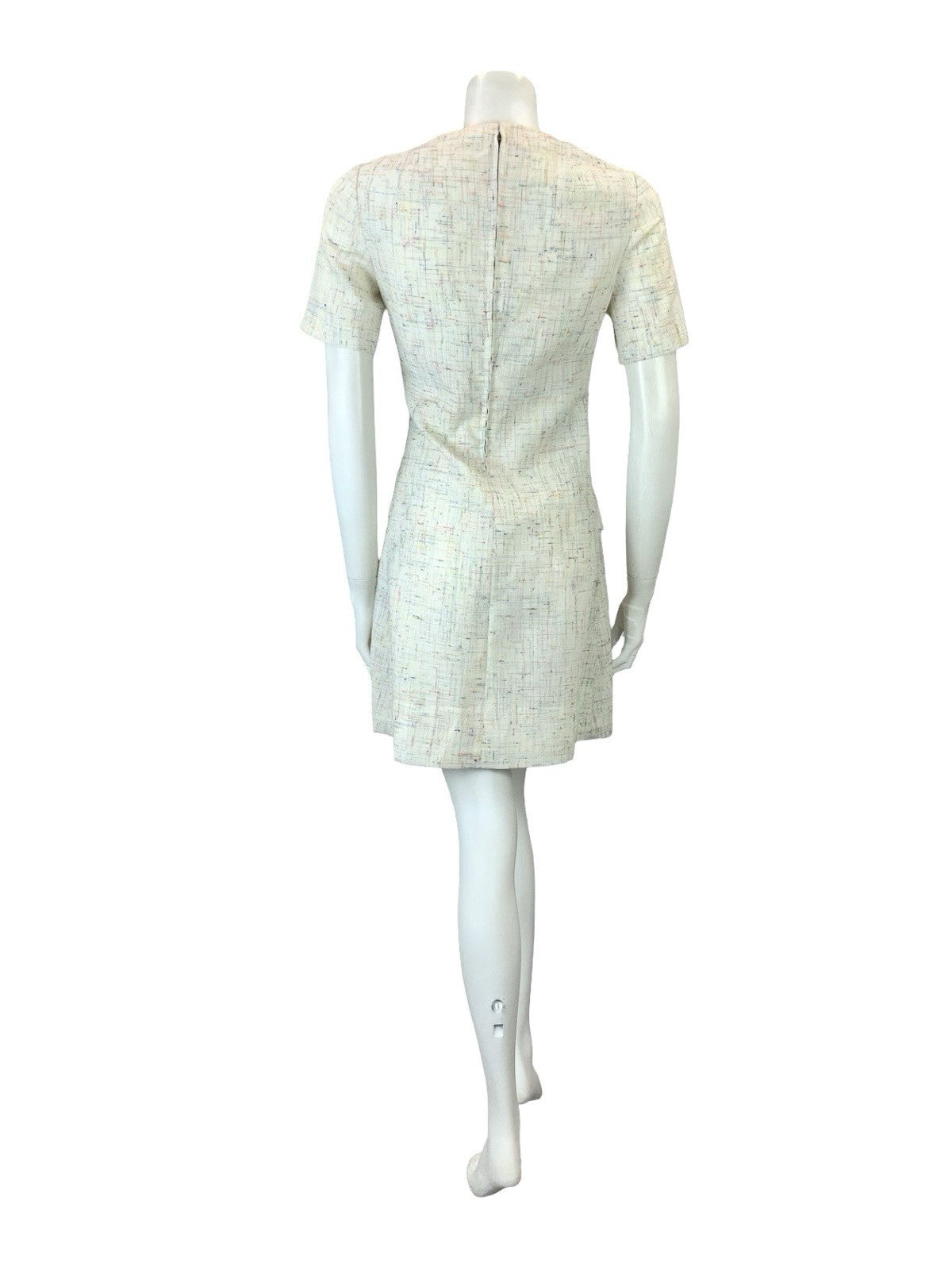 VTG 60S 70S CREAM RED BLUE YELLOW GREEN CROSS HATCH MOD SECRETARY MINI DRESS 10