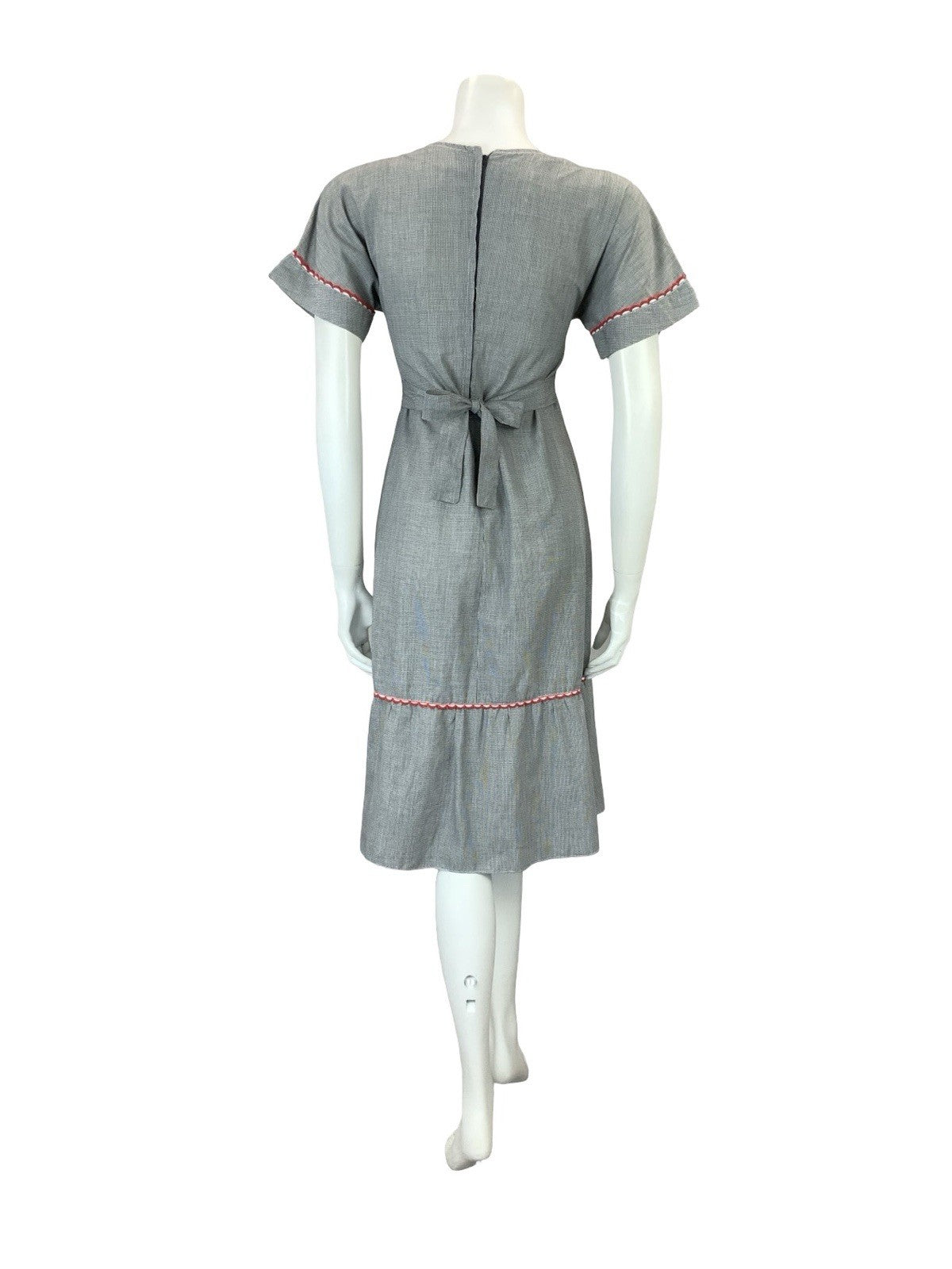 VTG 60S 70S BLACK WHITE HOUNDSTOOTH PRAIRIE COTTAGE ART DECO WOMAN MIDI DRESS 10