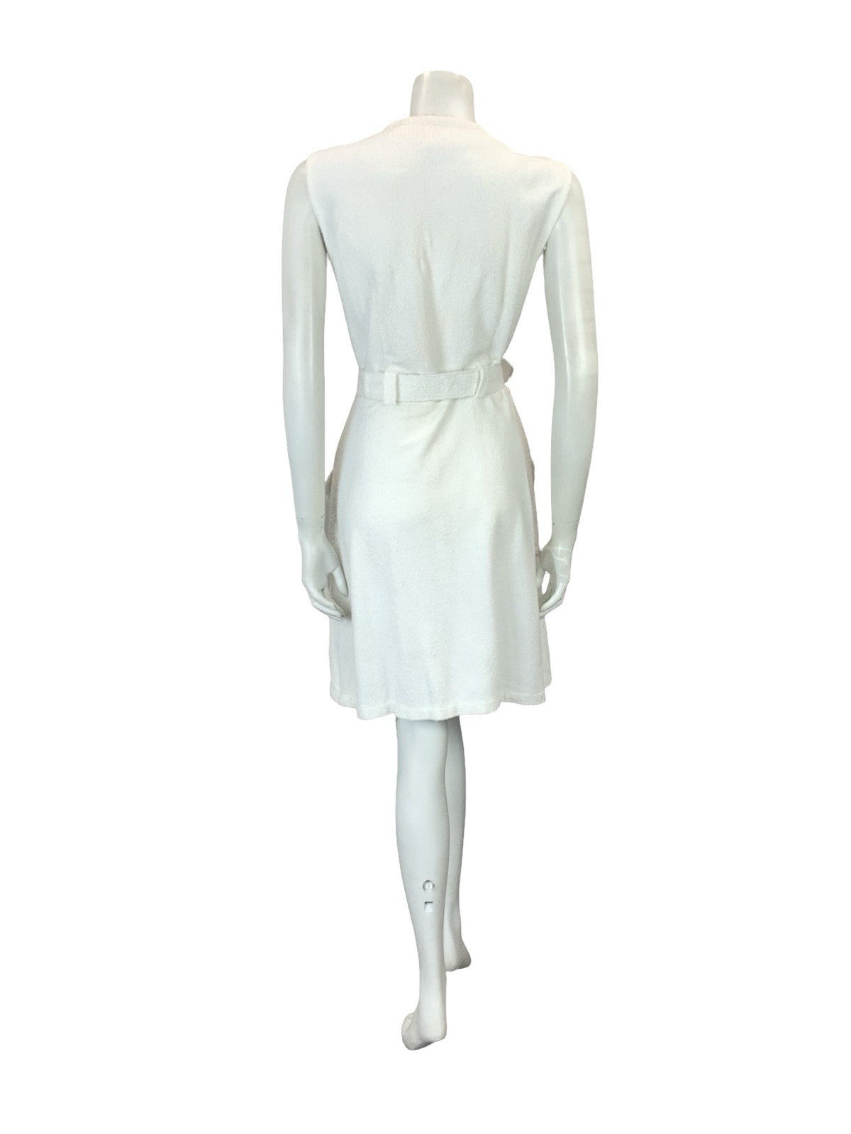 VTG 60S WHITE GOLD DOUBLE BREAST MOD GOGO TOWELLING BELTED DRESS 12