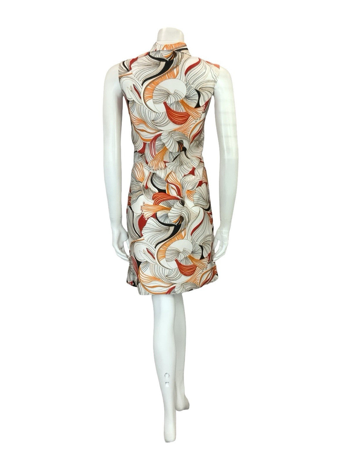 VTG 60S 70S WHITE ORANGE RED BLACK PSYCHEDELIC LINES STRIPE SHIRT DRESS 8 10 S