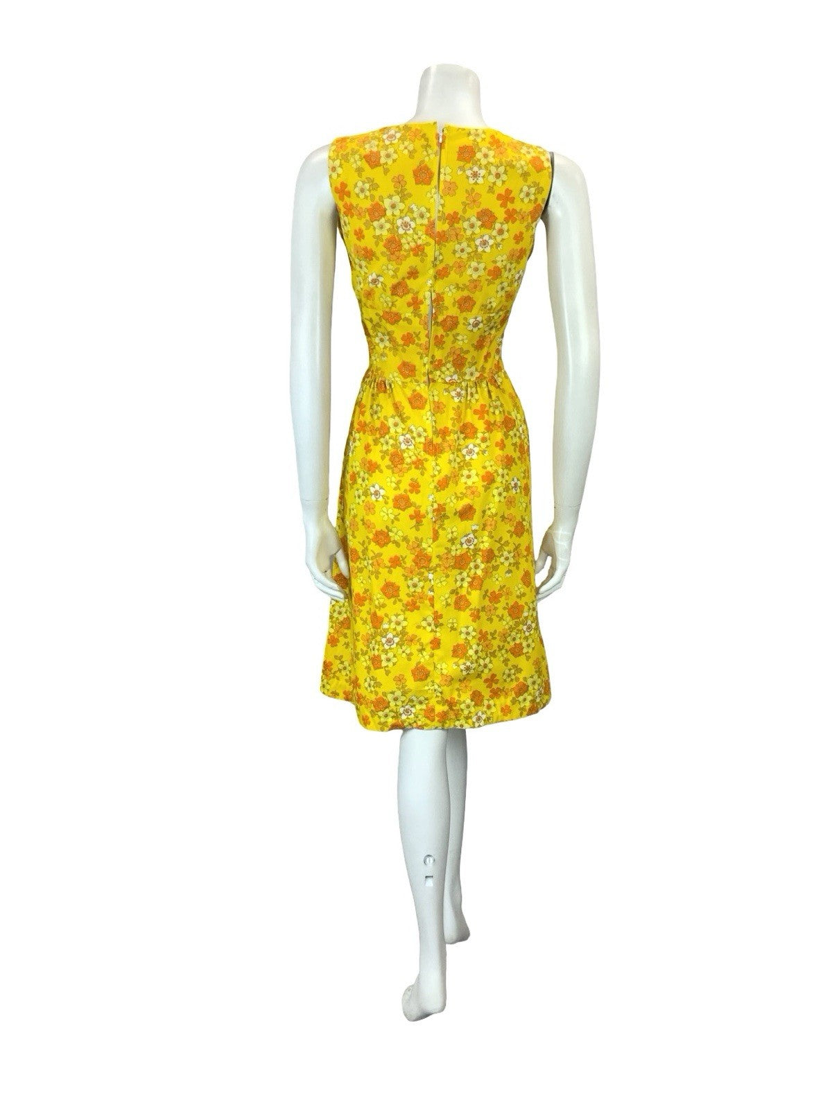 VTG 60S 70S YELLOW ORANGE WHITE RETRO FLORAL MOD SCOOP NECK MINI DRESS XS 6
