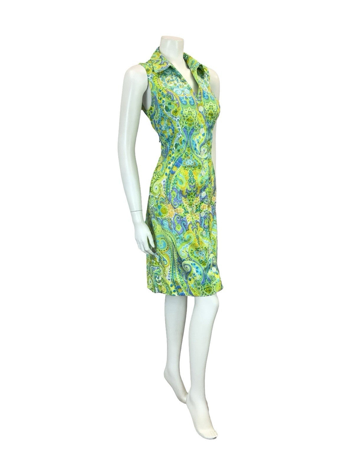 VTG 60S 70S GREEN BLUE WHITE PURPLE PSYCHEDELIC PAISLEY SHIRT DRESS 10