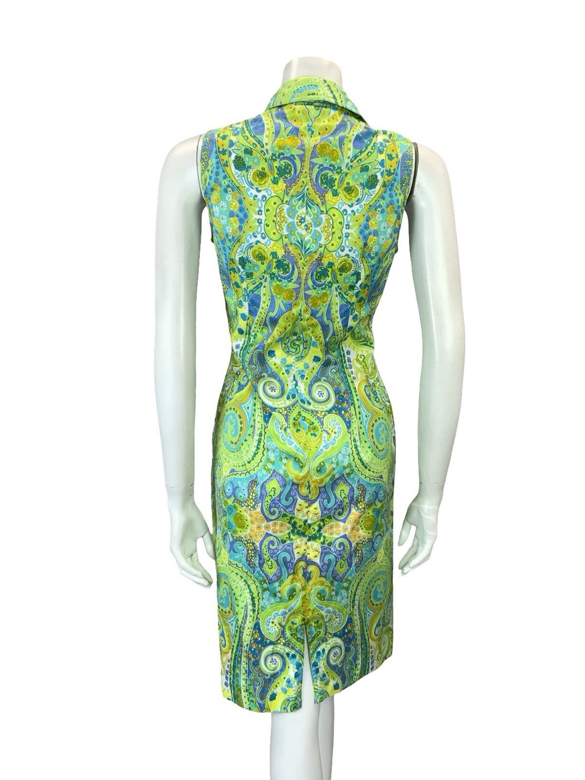 VTG 60S 70S GREEN BLUE WHITE PURPLE PSYCHEDELIC PAISLEY SHIRT DRESS 10