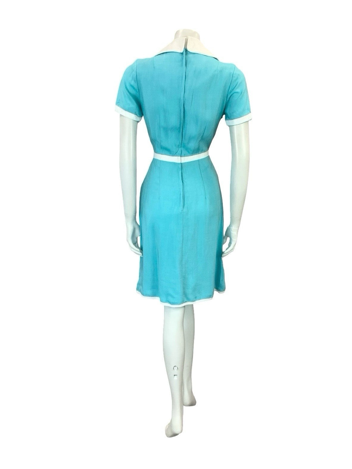 VTG 60S 70S MISS FERAUD COLOUR BLOCK BLUE WHITE SPORTY PLEAT SHIRT DRESS 8 6