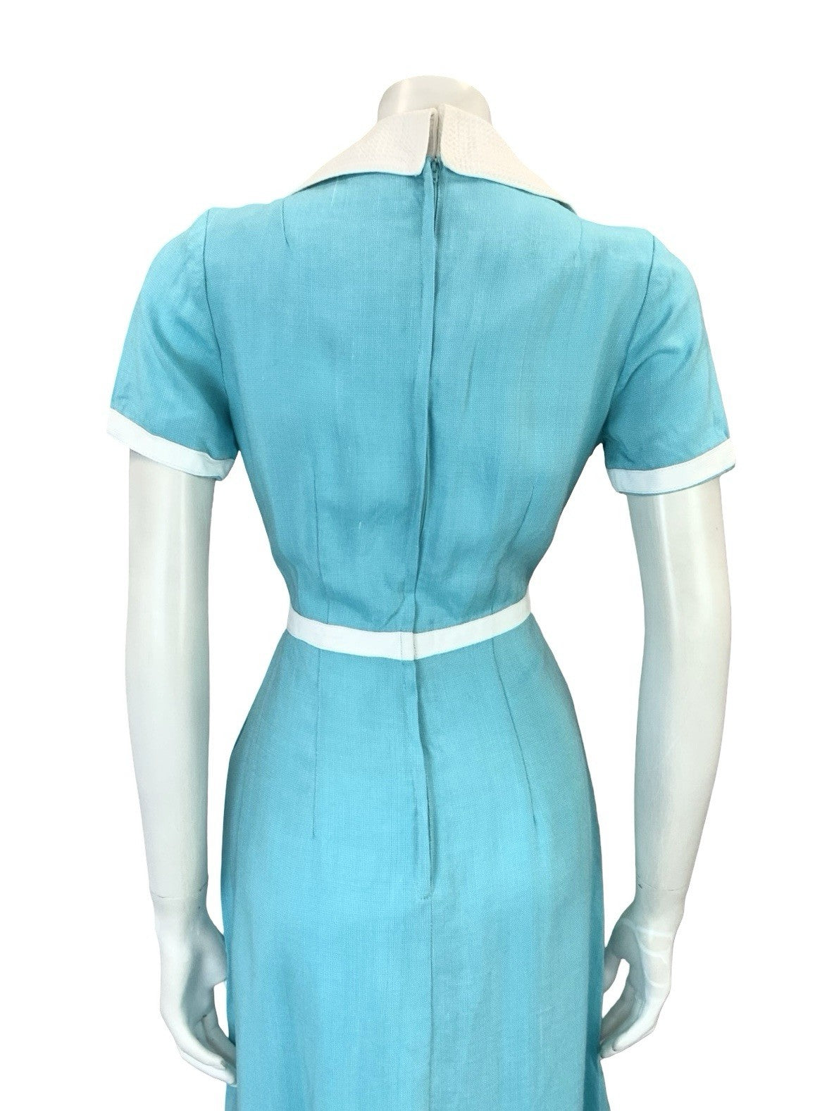 VTG 60S 70S MISS FERAUD COLOUR BLOCK BLUE WHITE SPORTY PLEAT SHIRT DRESS 8 6