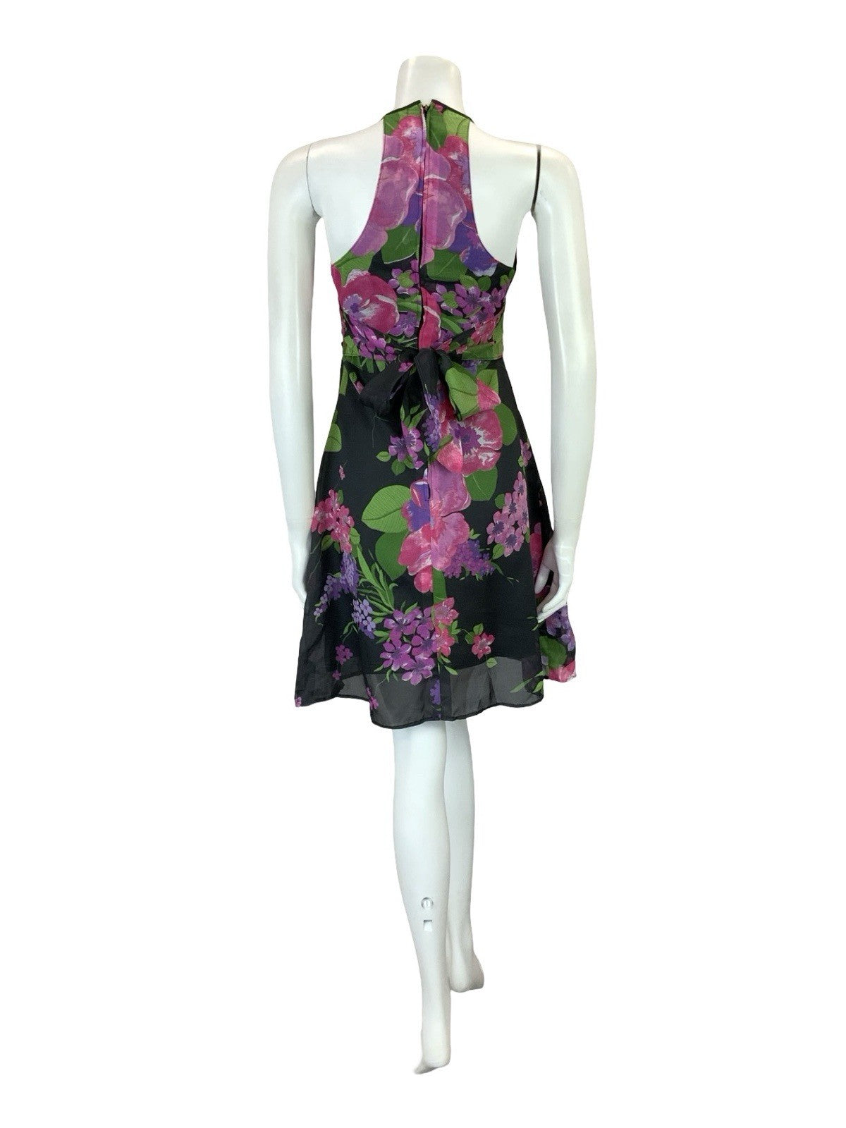 VTG 60S 70S BLACK PINK PURPLE GREEN HALTER NECK RUCHED TIE WAIST MINI DRESS 4