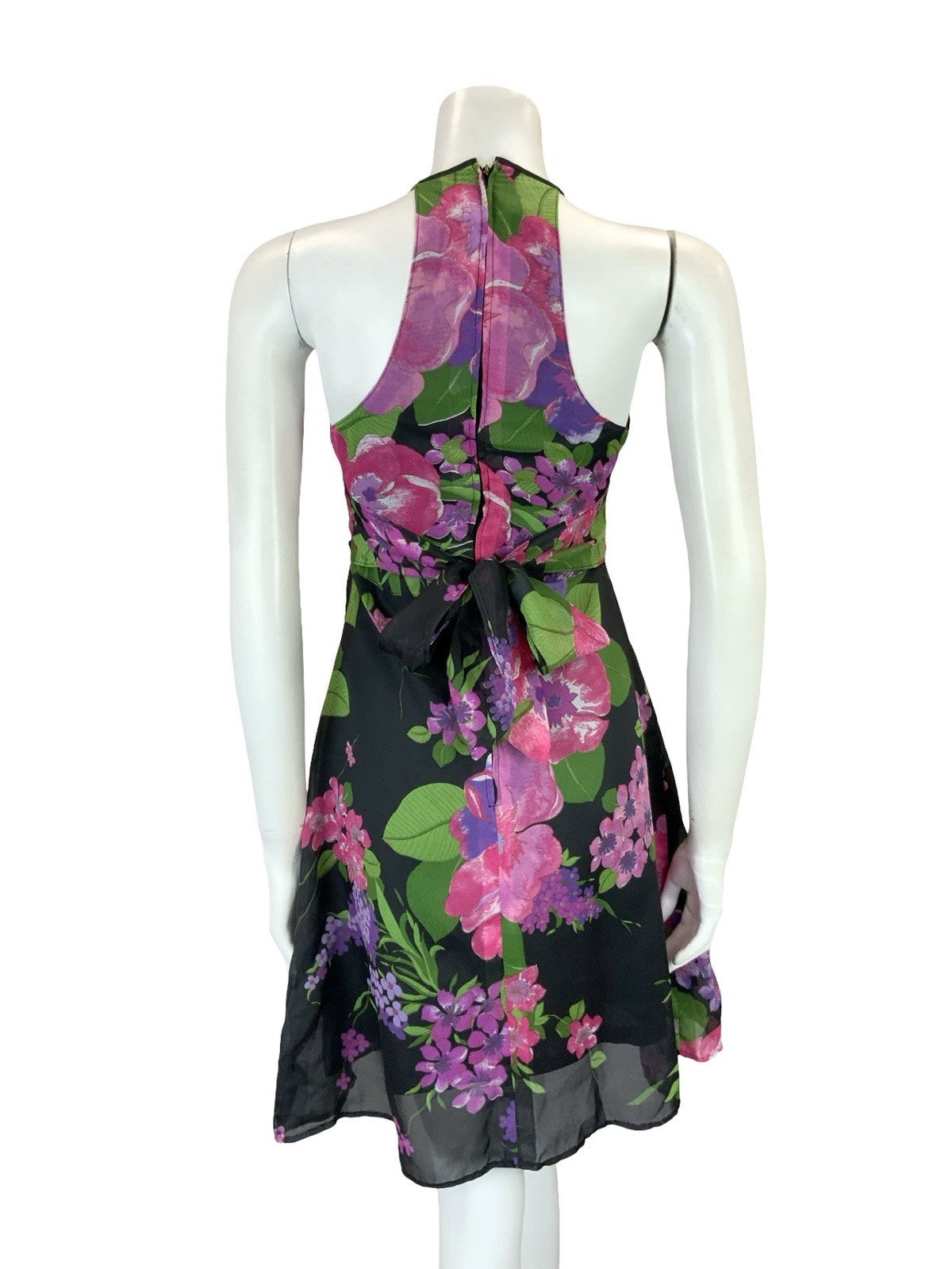 VTG 60S 70S BLACK PINK PURPLE GREEN HALTER NECK RUCHED TIE WAIST MINI DRESS 4