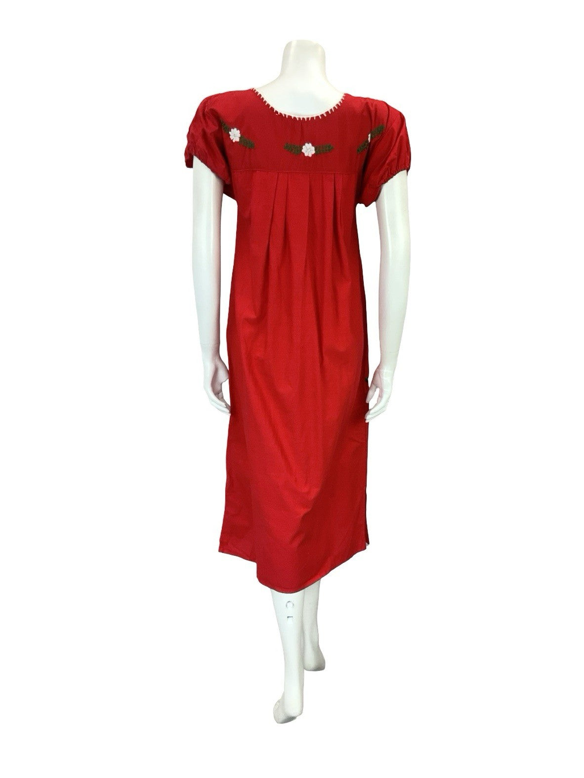 VTG 60S 70S RED BLUE GREEN YELLOW MEXICAN FOLK FLORAL EMBROIDERY DRESS 10