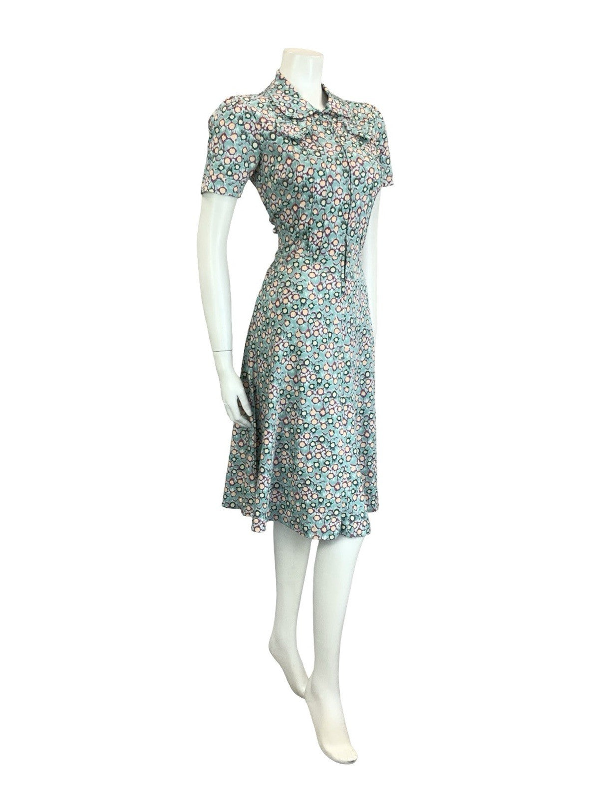 VTG 60S 70S BLUE GREEN PURPLE PETER PAN ZIP UP DOT GEOMETRIC SHIRT DRESS 10