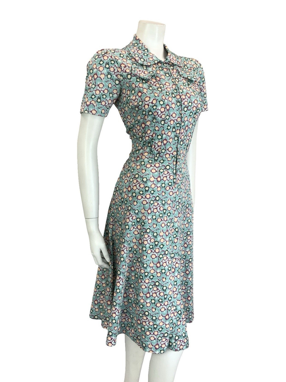 VTG 60S 70S BLUE GREEN PURPLE PETER PAN ZIP UP DOT GEOMETRIC SHIRT DRESS 10