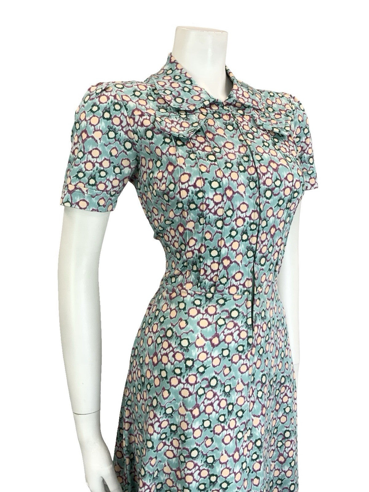 VTG 60S 70S BLUE GREEN PURPLE PETER PAN ZIP UP DOT GEOMETRIC SHIRT DRESS 10