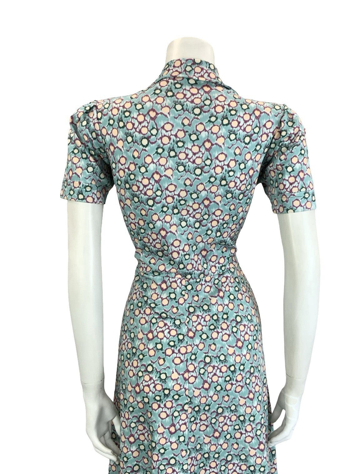 VTG 60S 70S BLUE GREEN PURPLE PETER PAN ZIP UP DOT GEOMETRIC SHIRT DRESS 10
