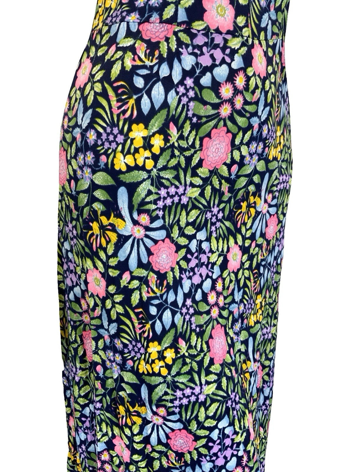 VTG 60S 70S NAVY BLUE PINK GREEN YELLOW PURPLE FLORAL STRAPPY SWEETHEART DRESS 8